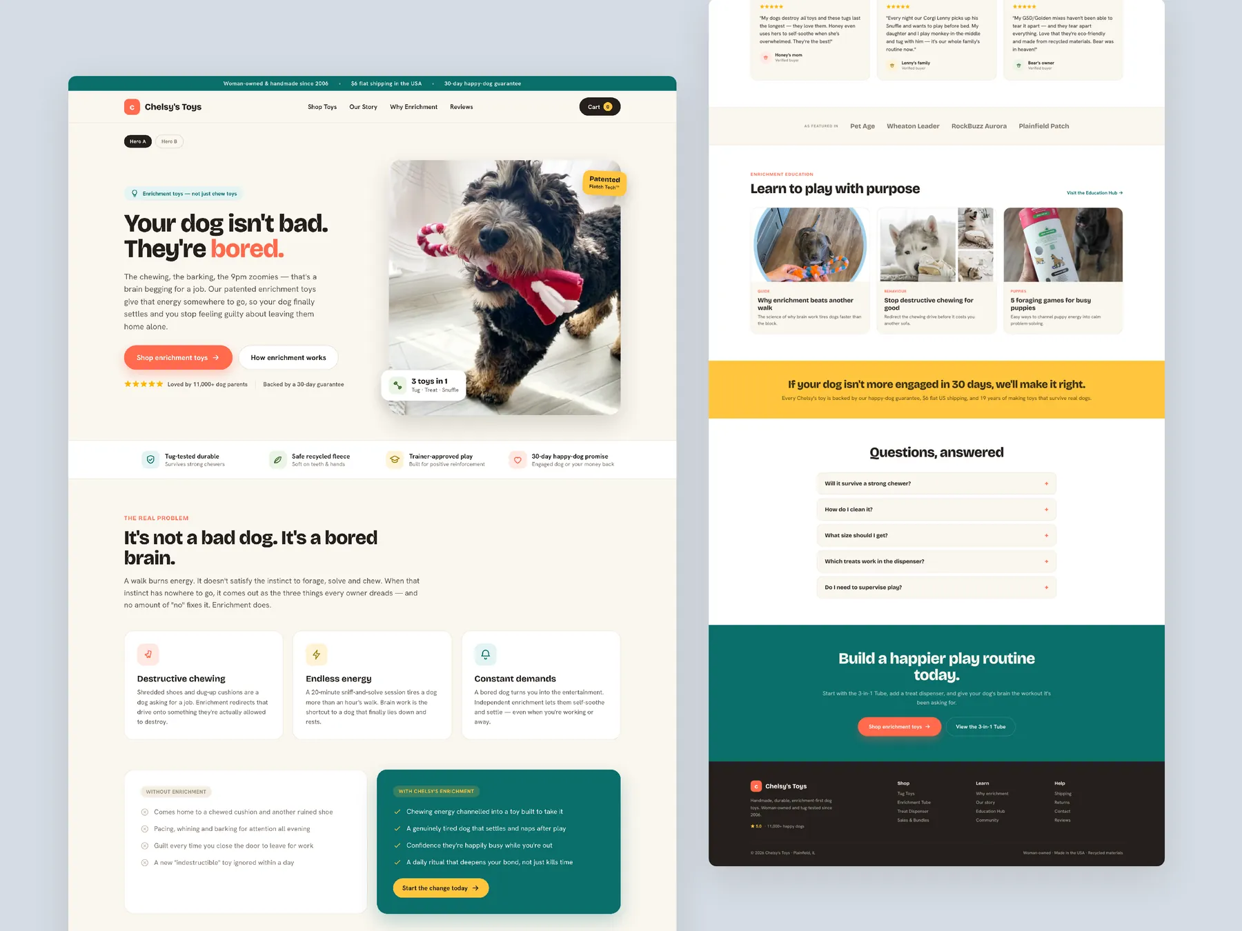 Chelsy's Toys concept redesign: Homepage, two tall columns