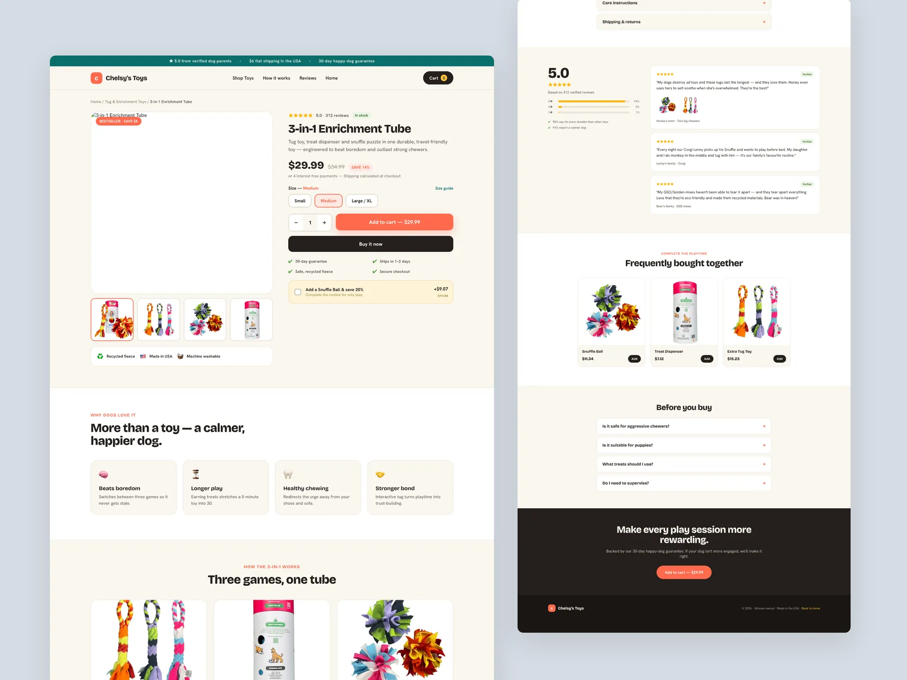 Chelsy's Toys concept redesign: Product page, two tall columns