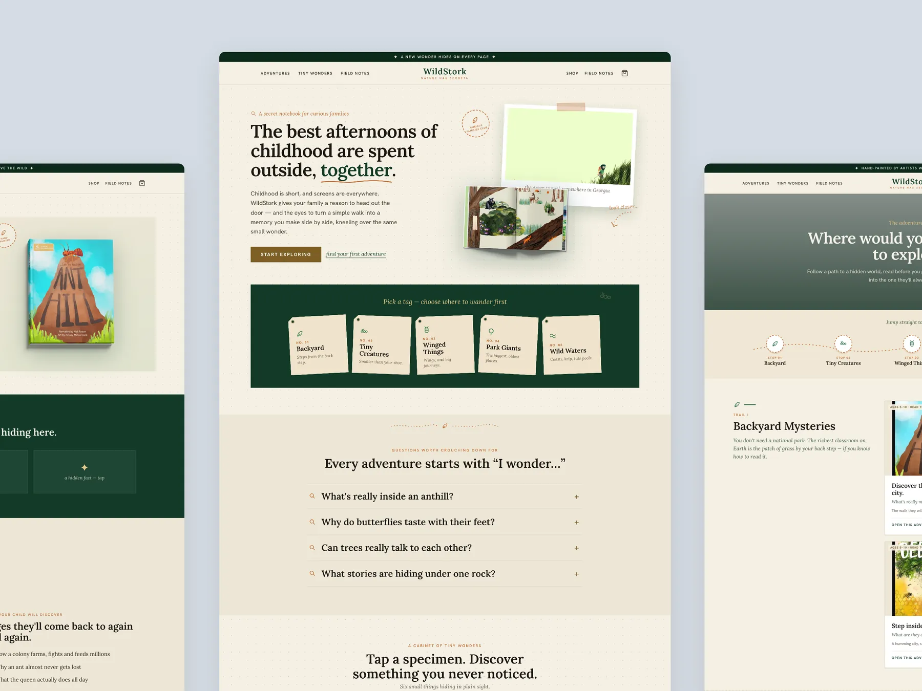LoveStork concept redesign: Homepage centre, product left, collection right