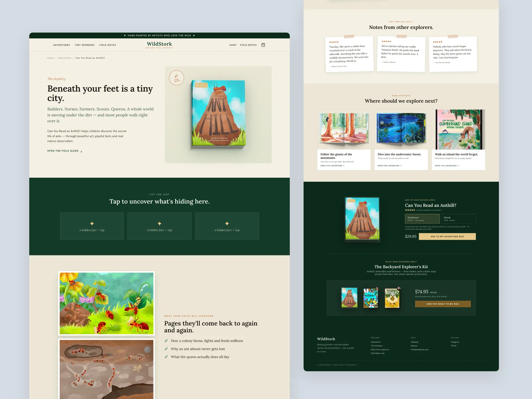 LoveStork concept redesign: Product page, two tall columns