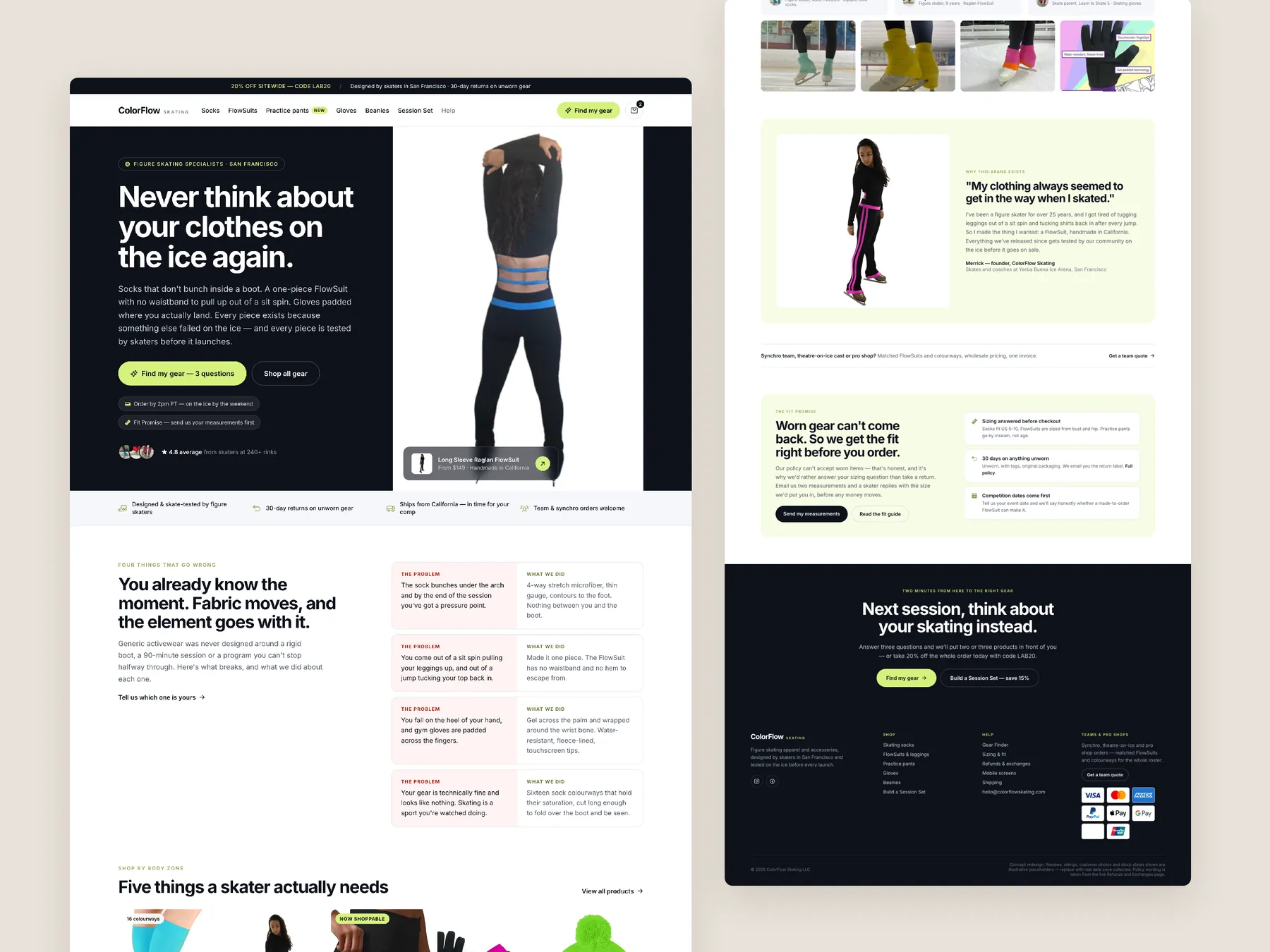 ColorFlow Skating concept redesign: Homepage, two tall columns
