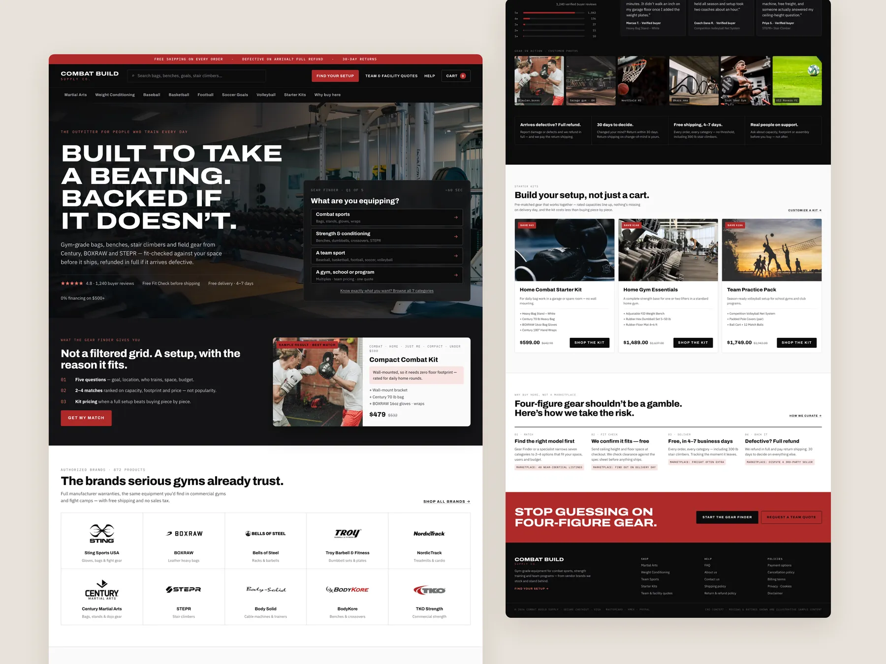 Combat Build Supply concept redesign: Homepage, two tall columns