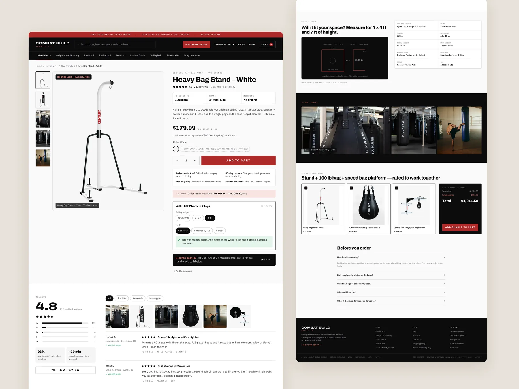 Combat Build Supply concept redesign: Product page, two tall columns