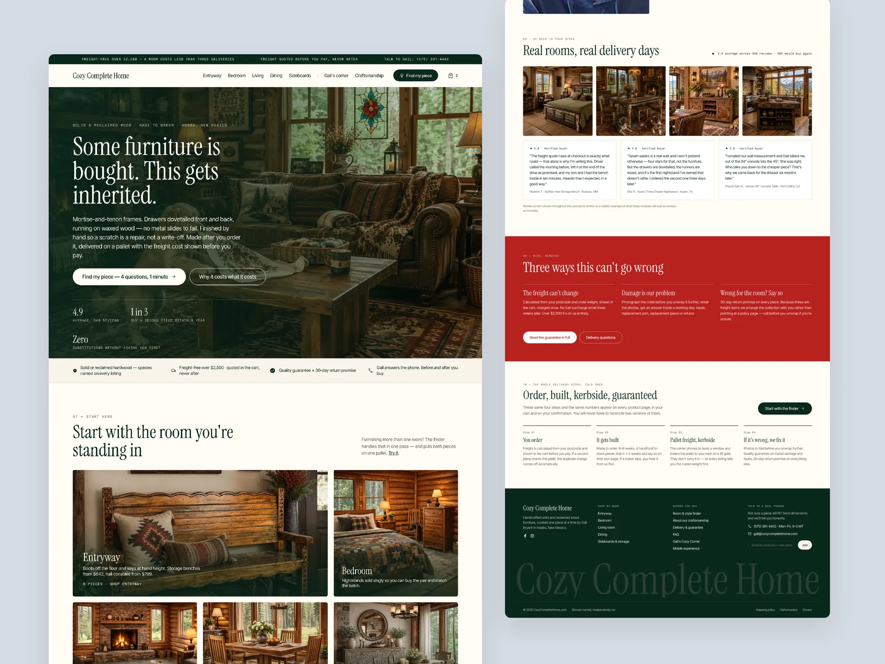 Cozy Complete Home concept redesign: Homepage, two tall columns