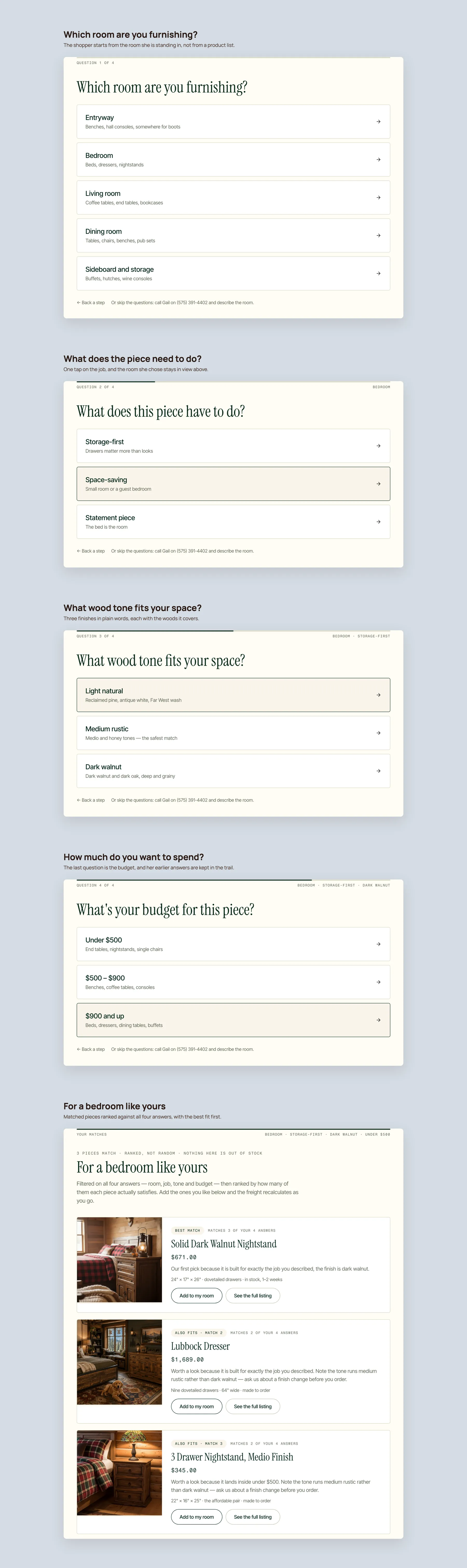 Cozy Complete Home concept redesign: Find my piece quiz, step by step