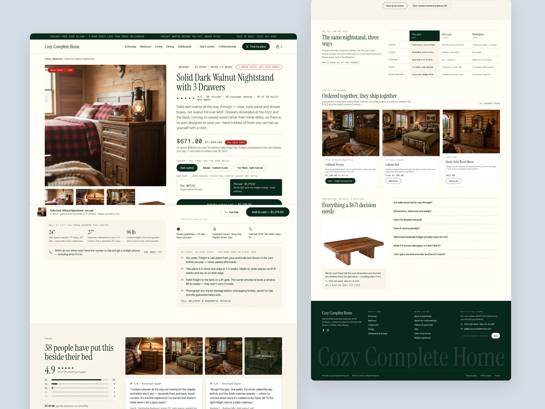 Cozy Complete Home concept redesign: Product page, two tall columns