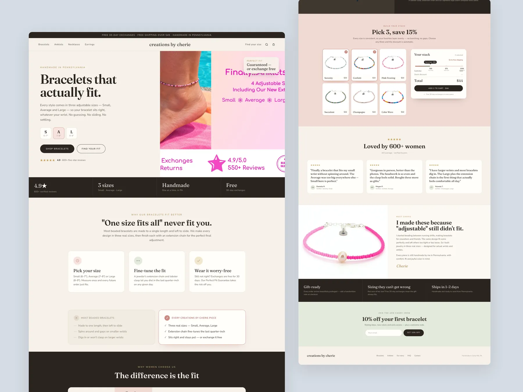 Creations by Cherie concept redesign: Homepage, two tall columns