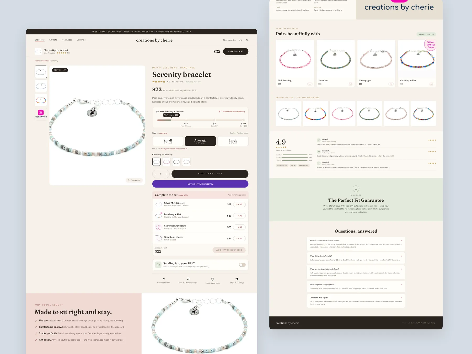 Creations by Cherie concept redesign: Product page, two tall columns