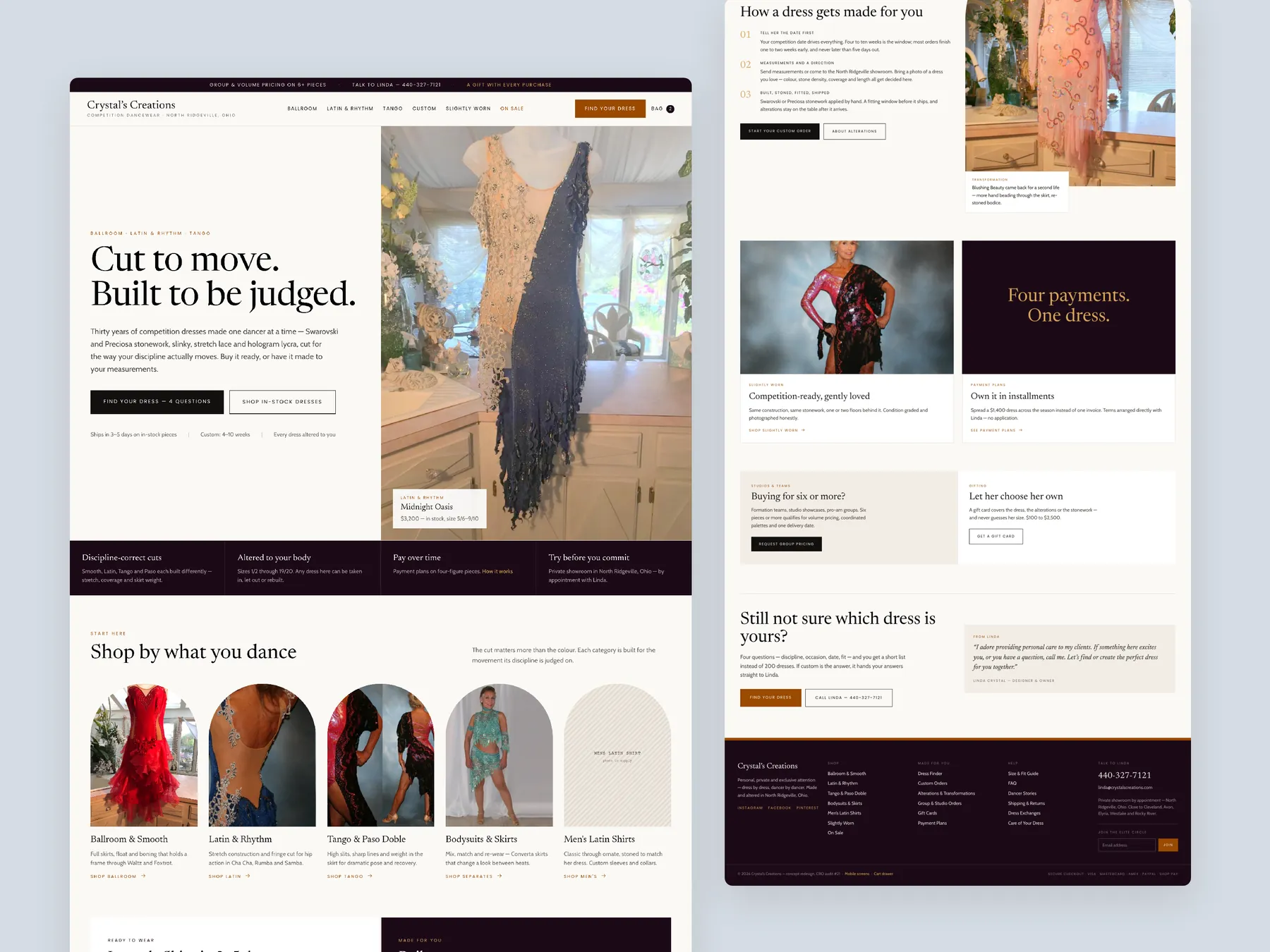 Crystal’s Creations concept redesign: Homepage, two tall columns