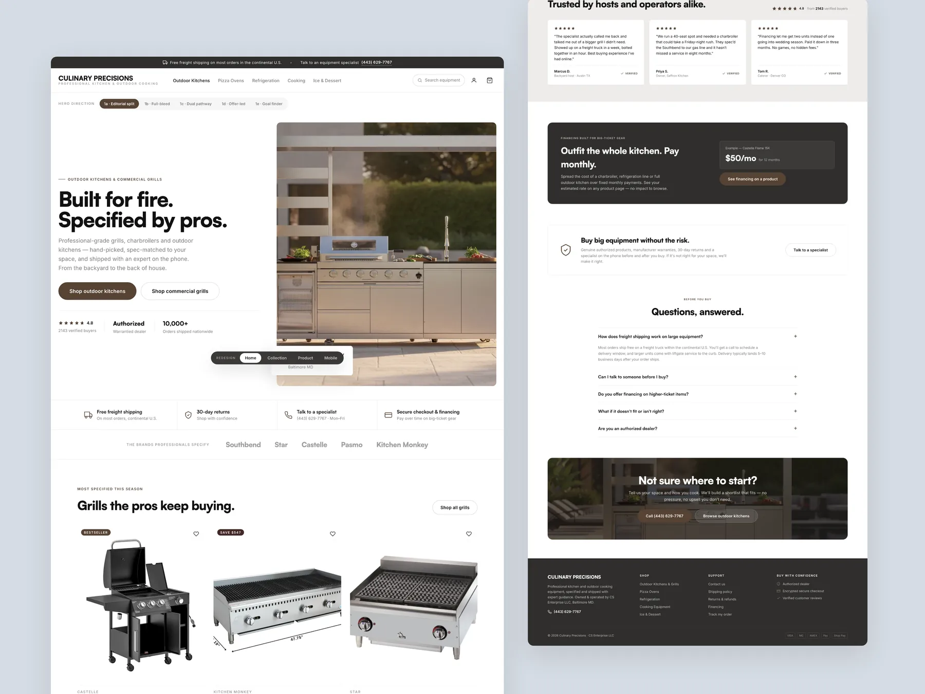 Culinary Precisions concept redesign: Homepage, two tall columns