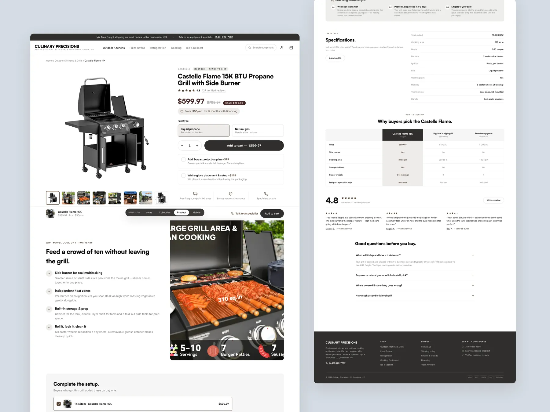 Culinary Precisions concept redesign: Product page, two tall columns