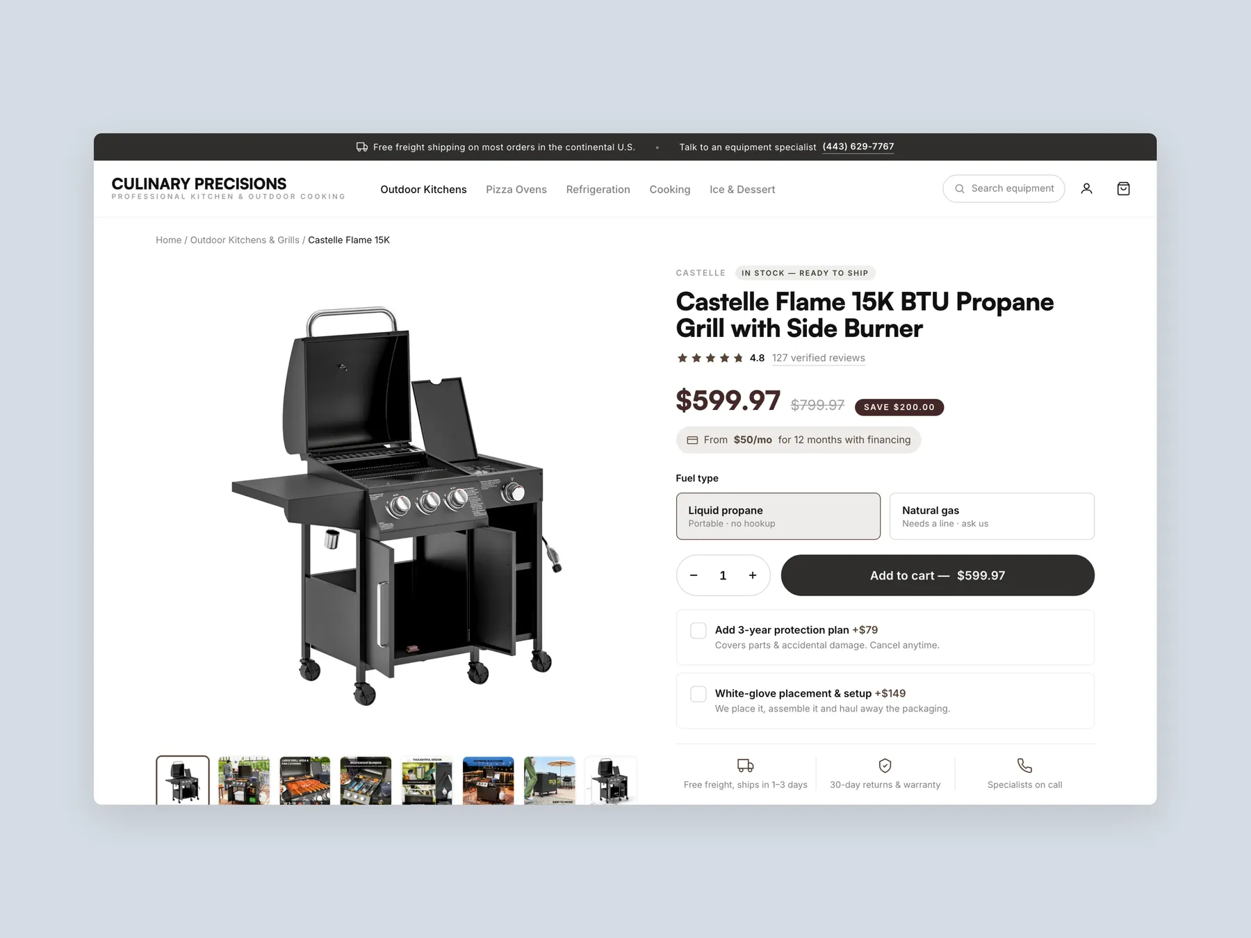 Culinary Precisions concept redesign: Product page first screen: header and buy box
