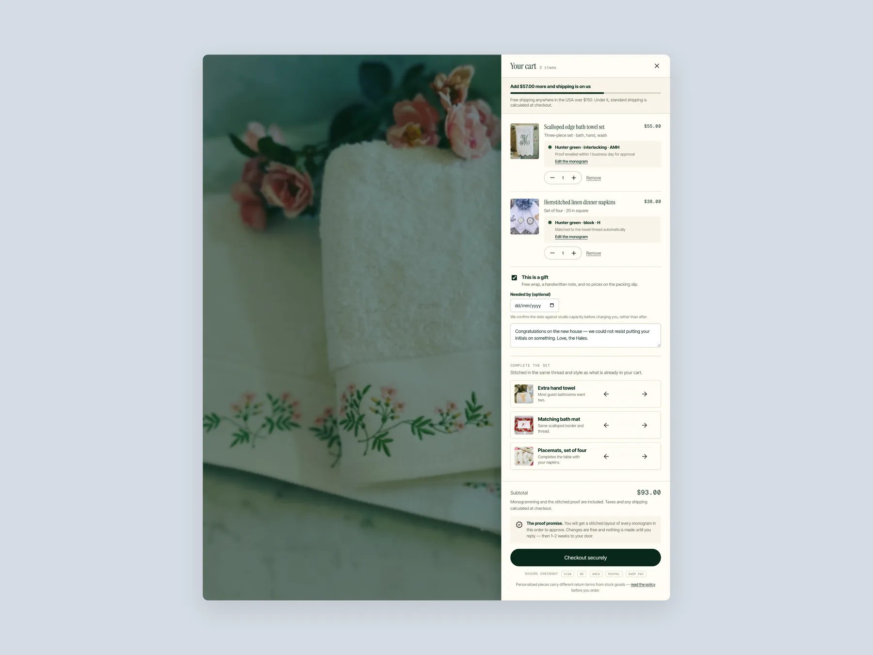 Embroidery Studio Plus concept redesign: The cart drawer over its dimmed backdrop, whole screen