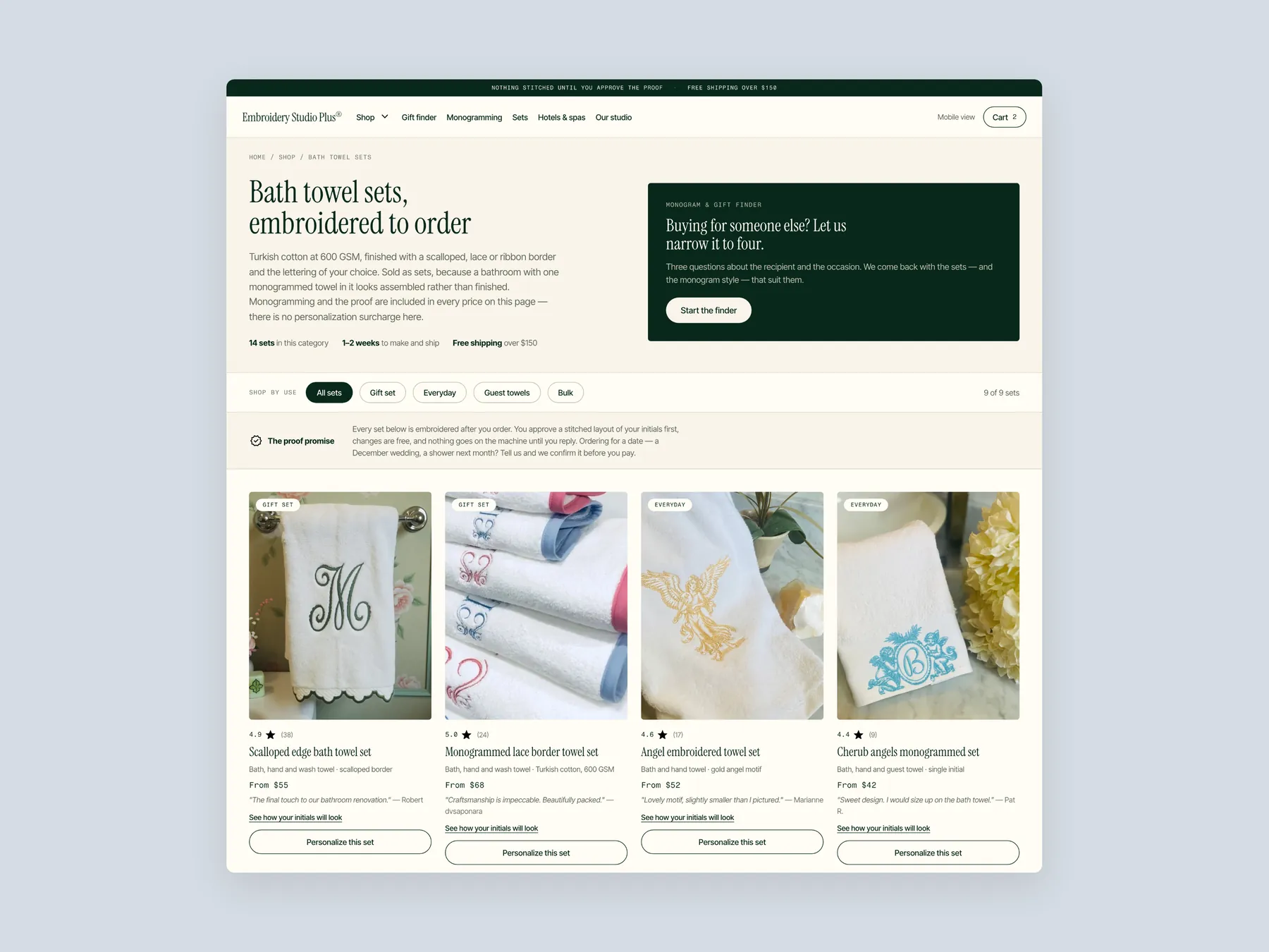 Embroidery Studio Plus concept redesign: Collection page first screen: header, finder tile, filters, first row