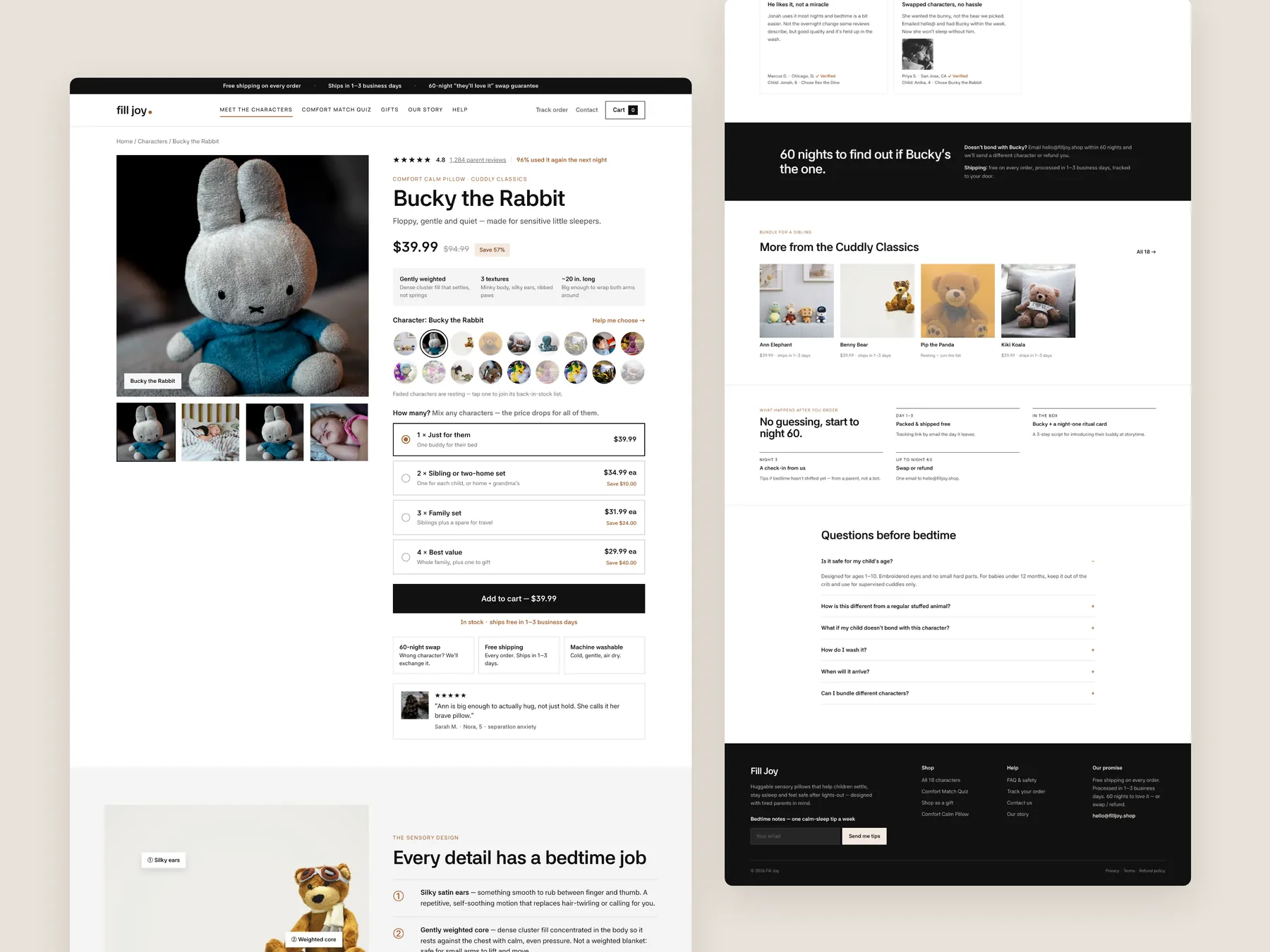 FillJoy concept redesign: Product page, two tall columns