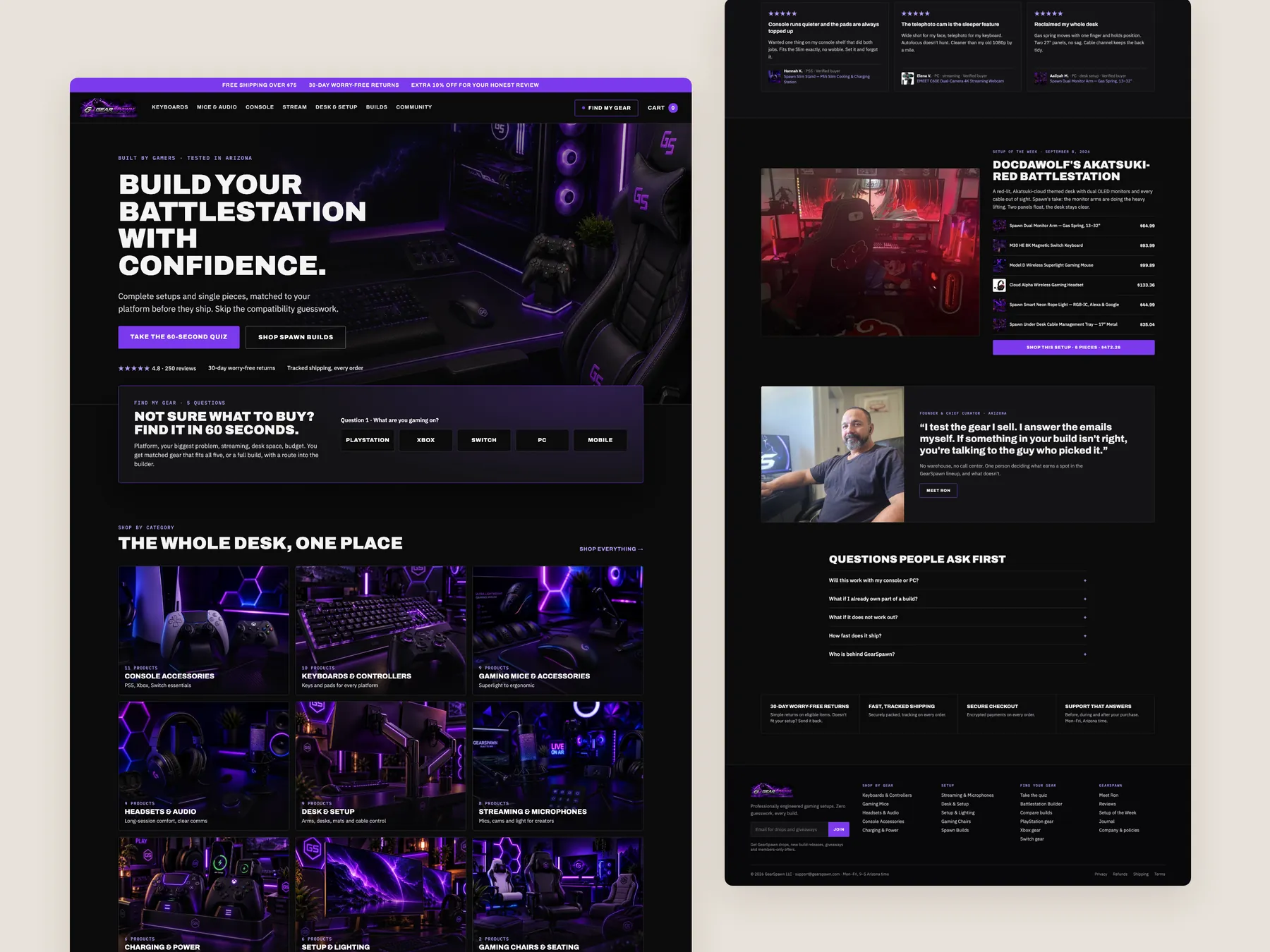 GearSpawn concept redesign: Homepage, two tall columns