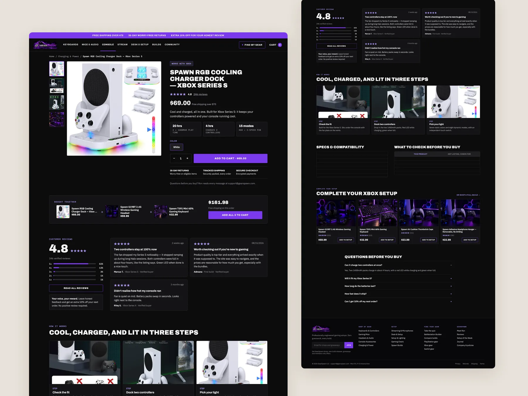 GearSpawn concept redesign: Product page, two tall columns