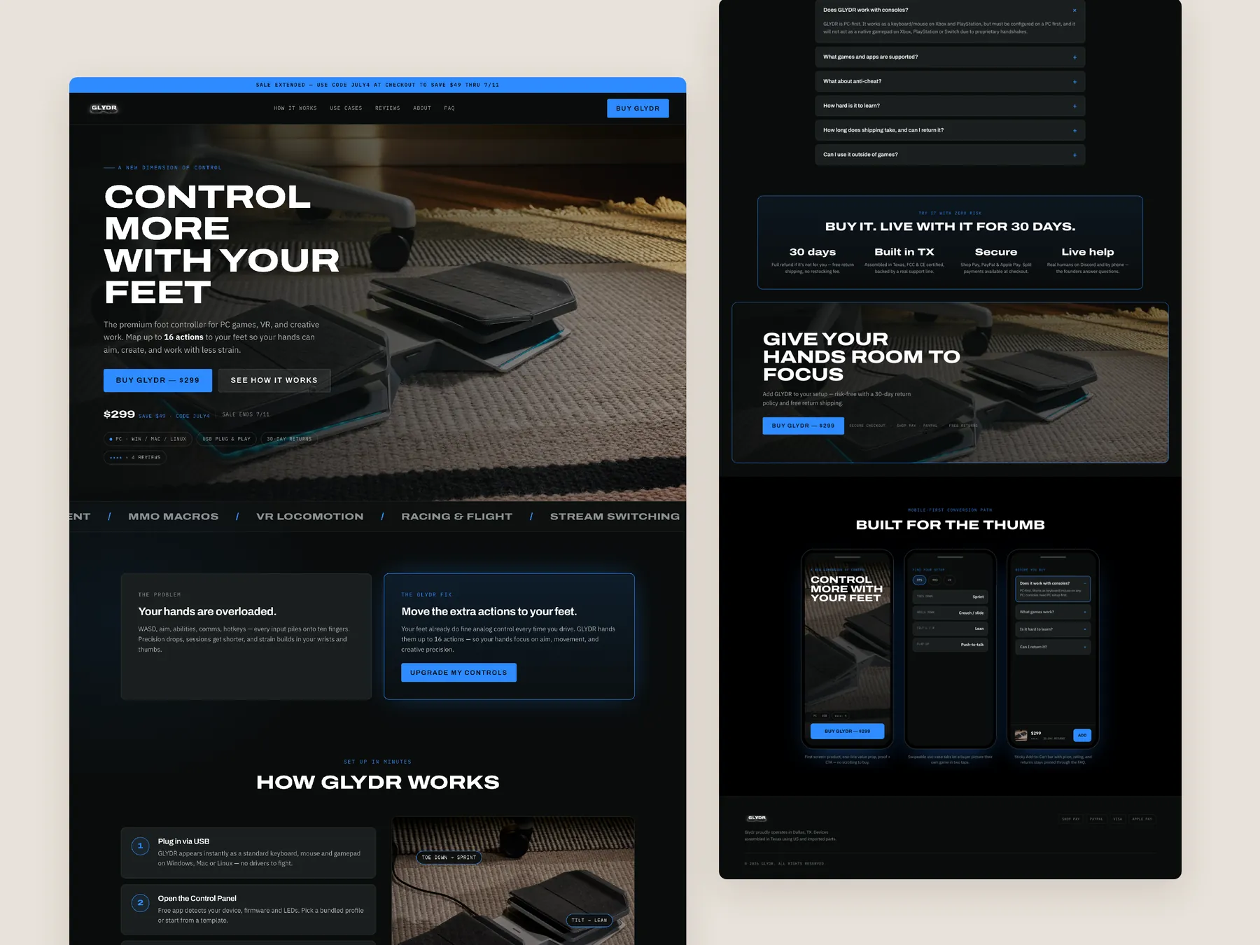 Glydr concept redesign: Homepage, two tall columns