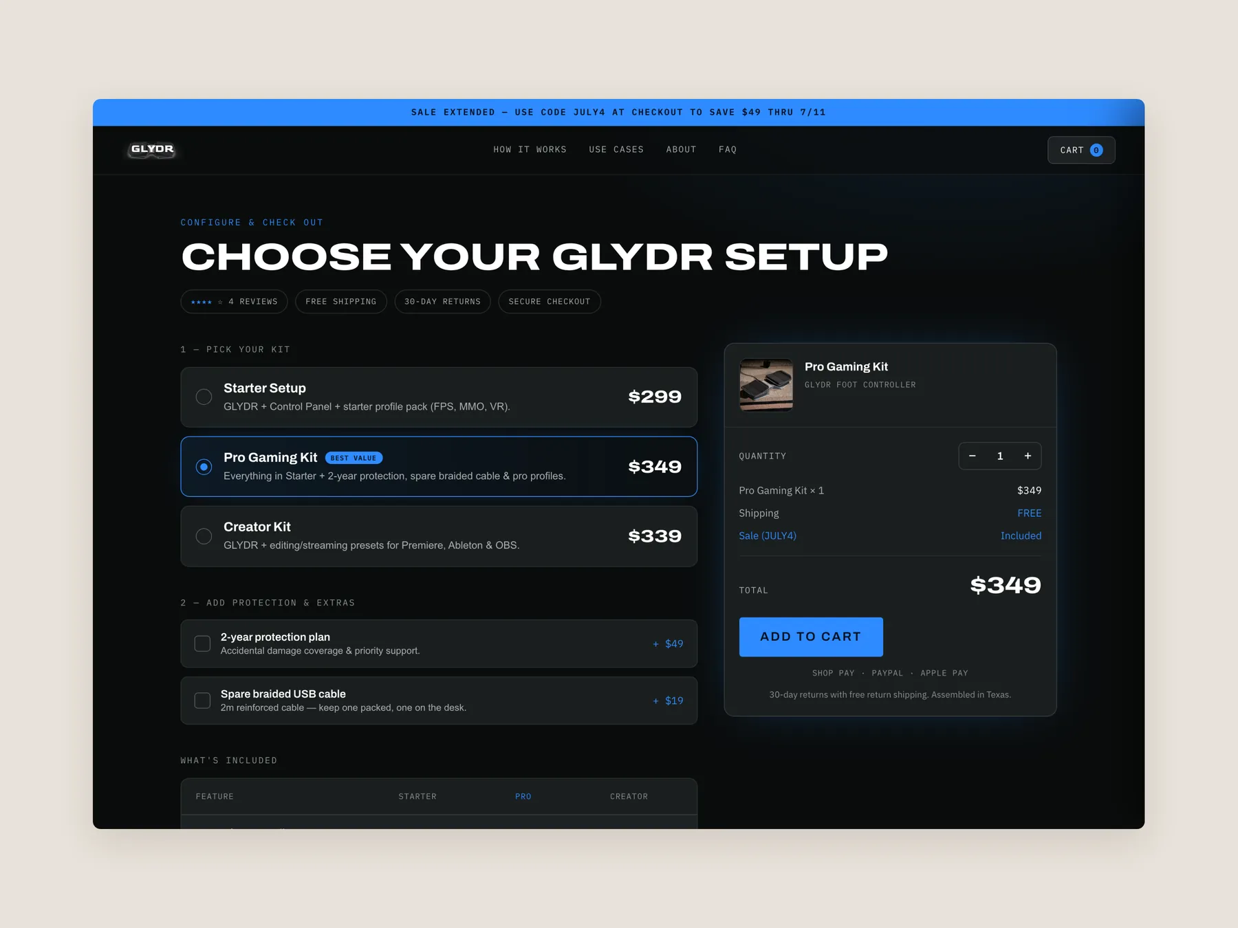Glydr concept redesign: Buy page first screen: header and order summary