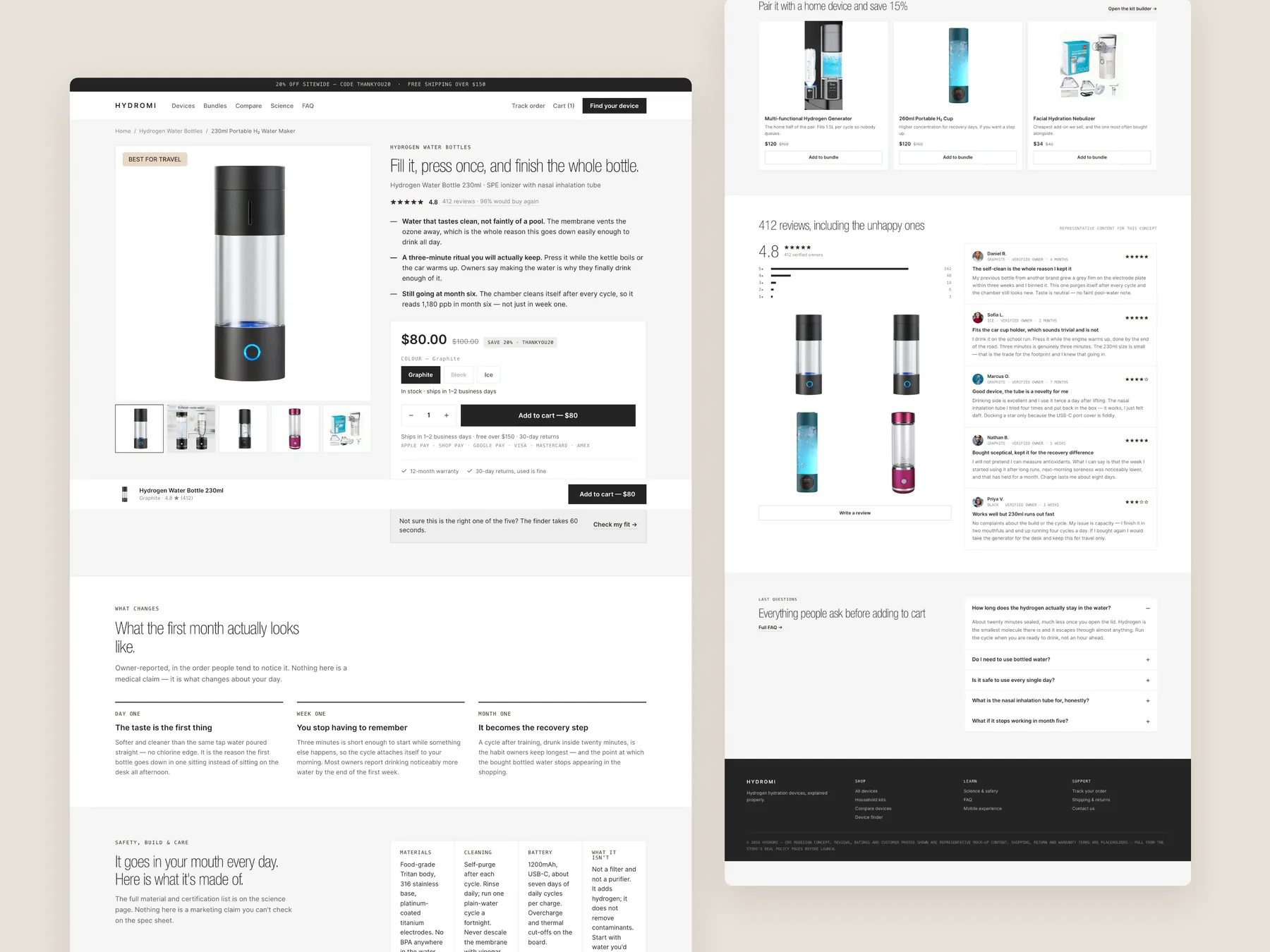 Hydromi concept redesign: Product page, two tall columns