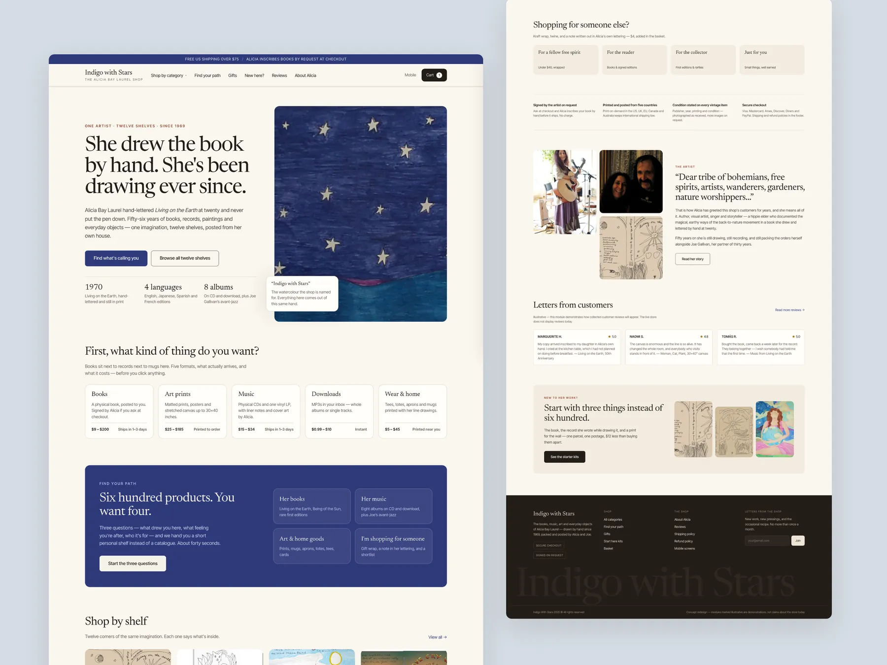 Indigo With Stars concept redesign: Homepage, two tall columns