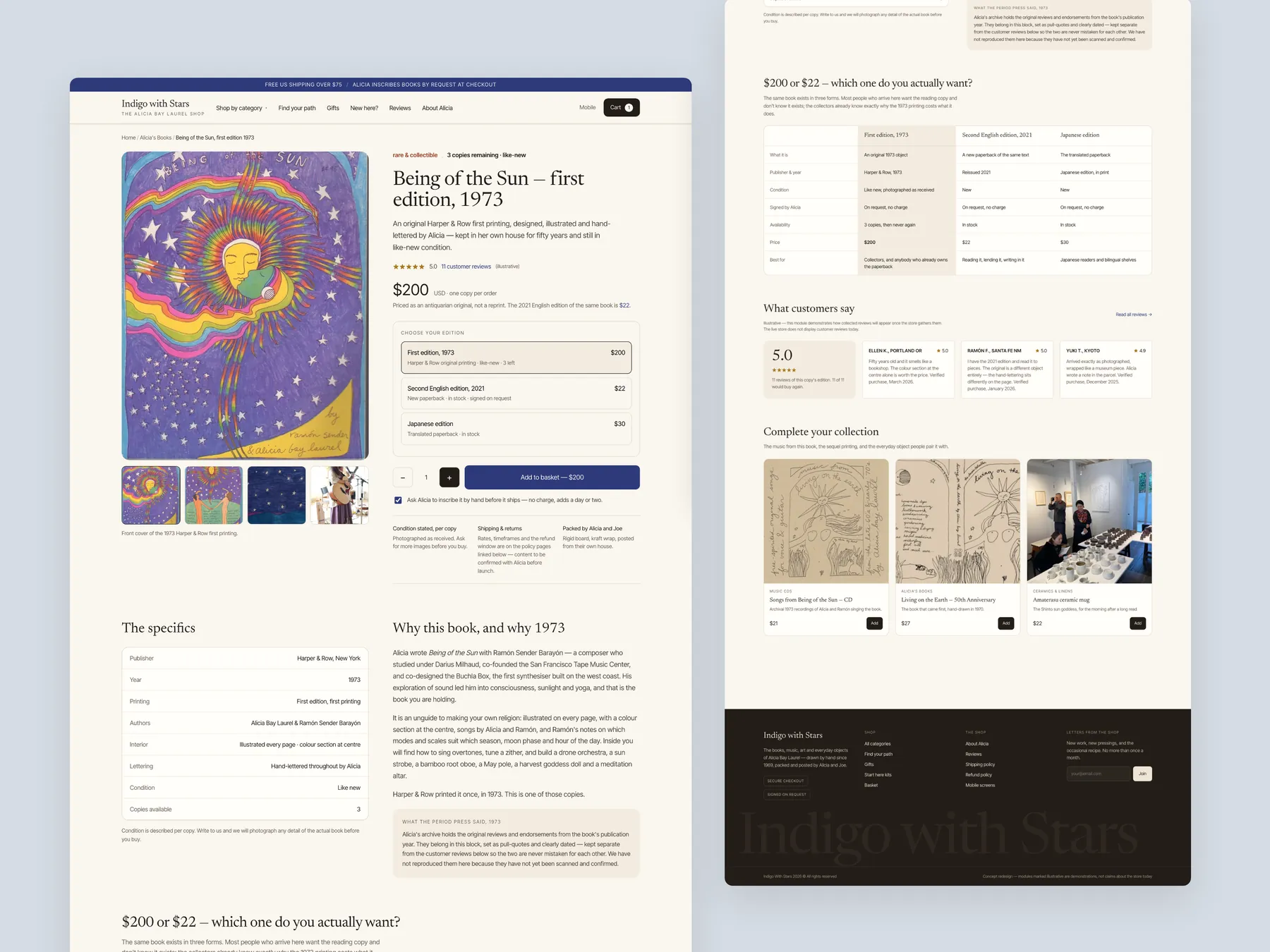 Indigo With Stars concept redesign: Product page, two tall columns