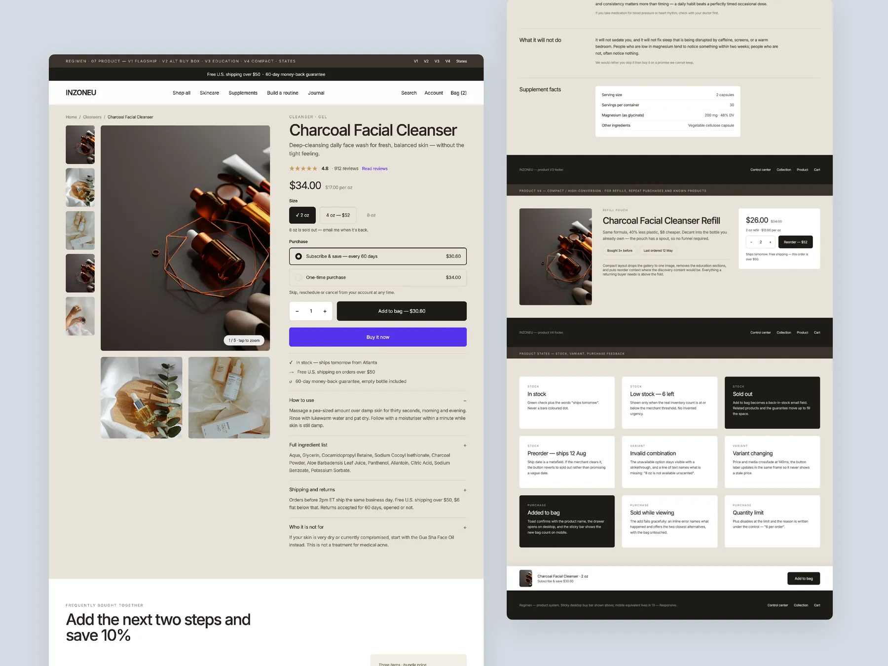 InZoneU concept redesign: Product page, two tall columns