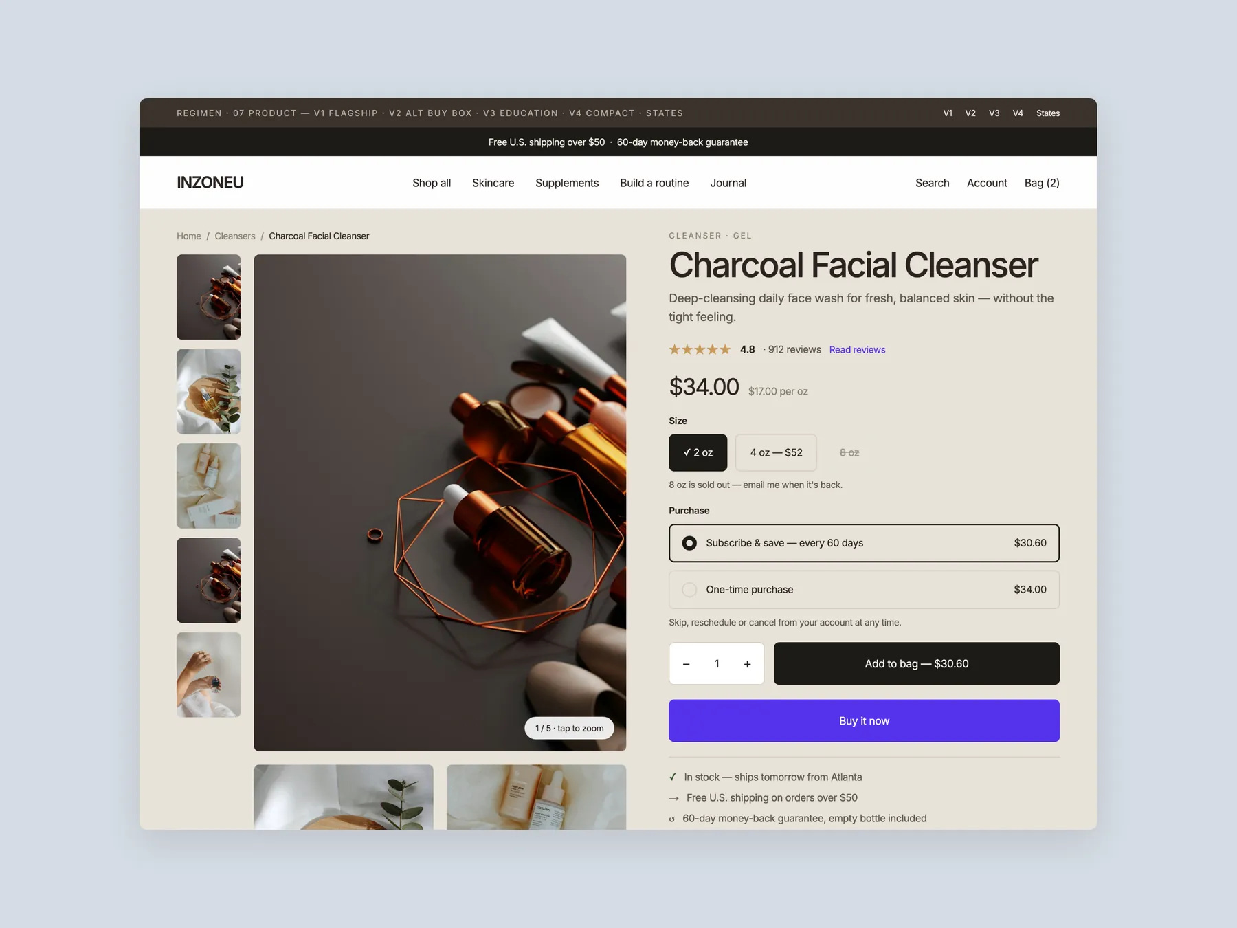 InZoneU concept redesign: Product page first screen: header and buy box