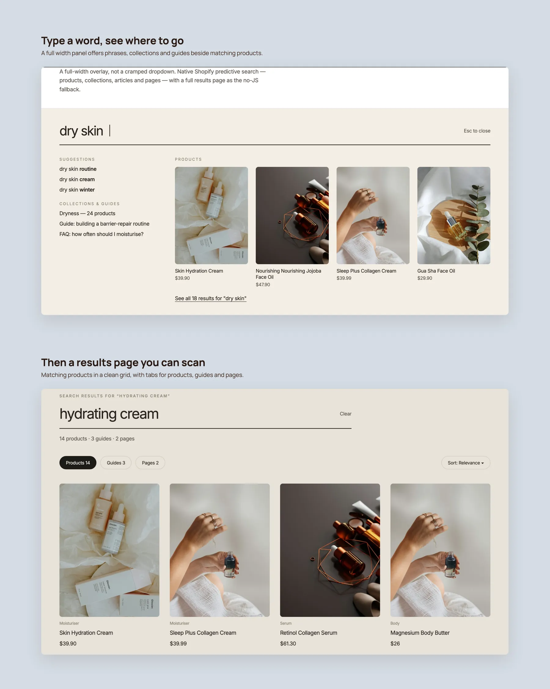 InZoneU concept redesign: Search: the panel and the results