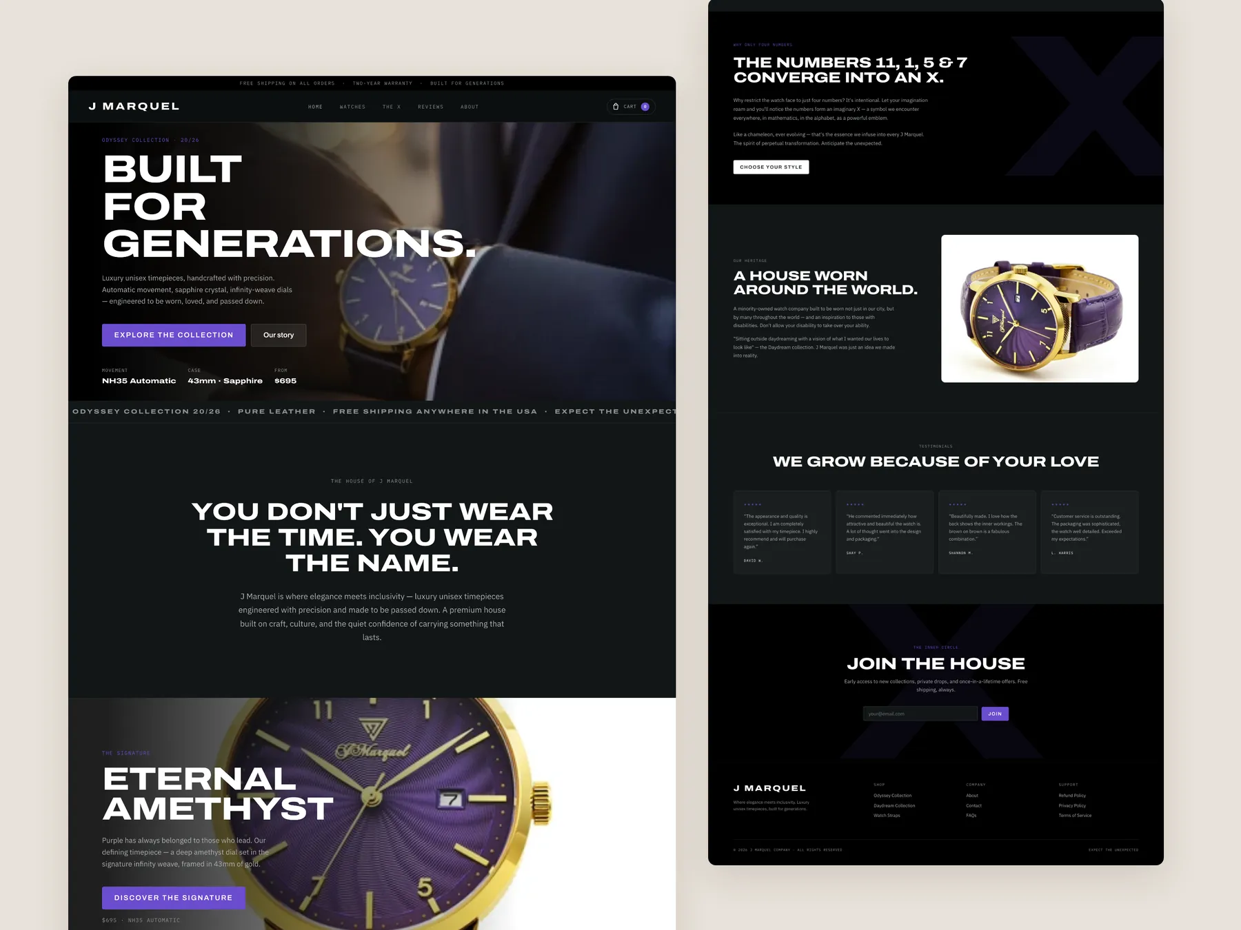 J Marquel concept redesign: Homepage, two tall columns