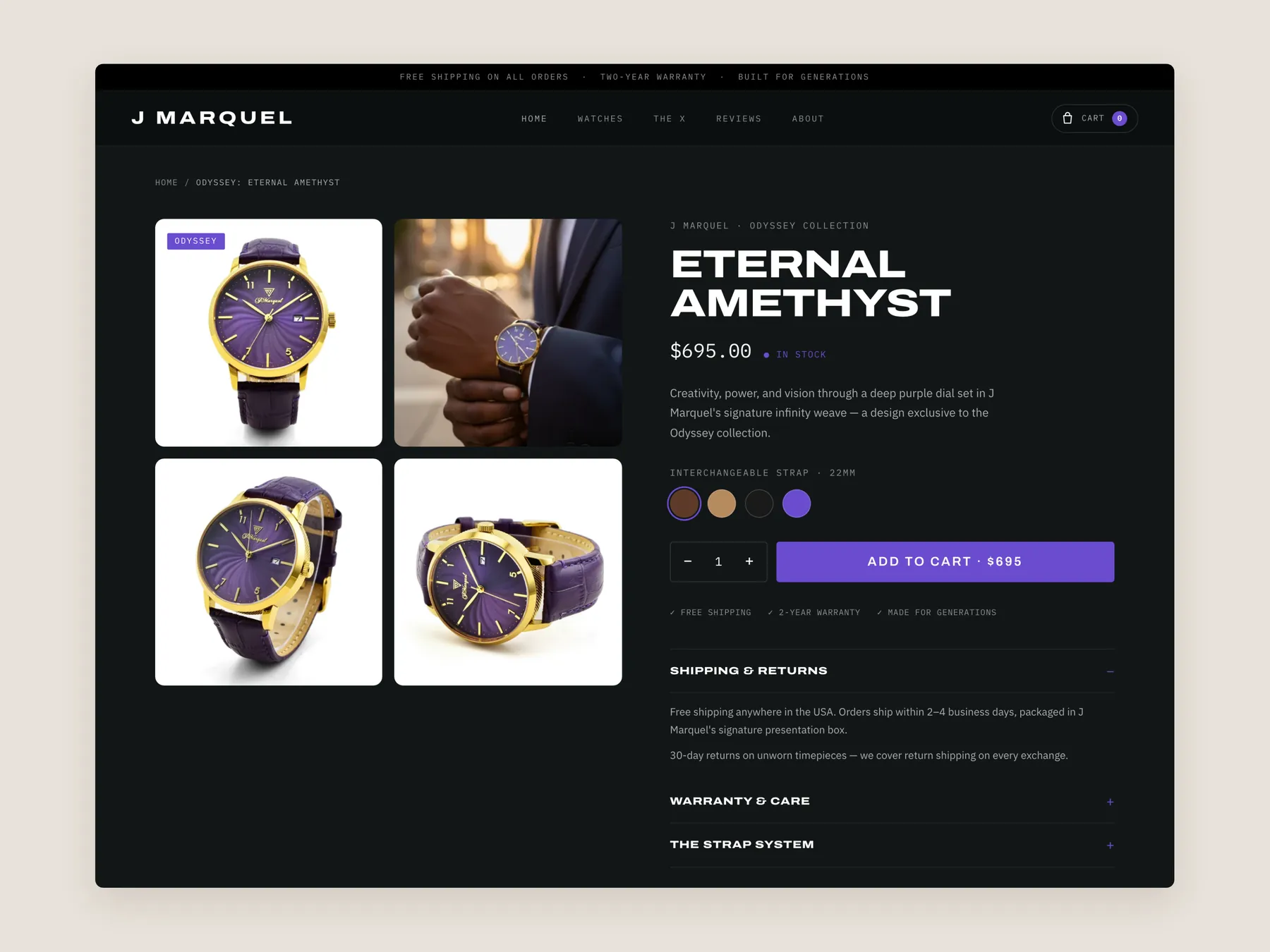 J Marquel concept redesign: Product page first screen: header and buy box