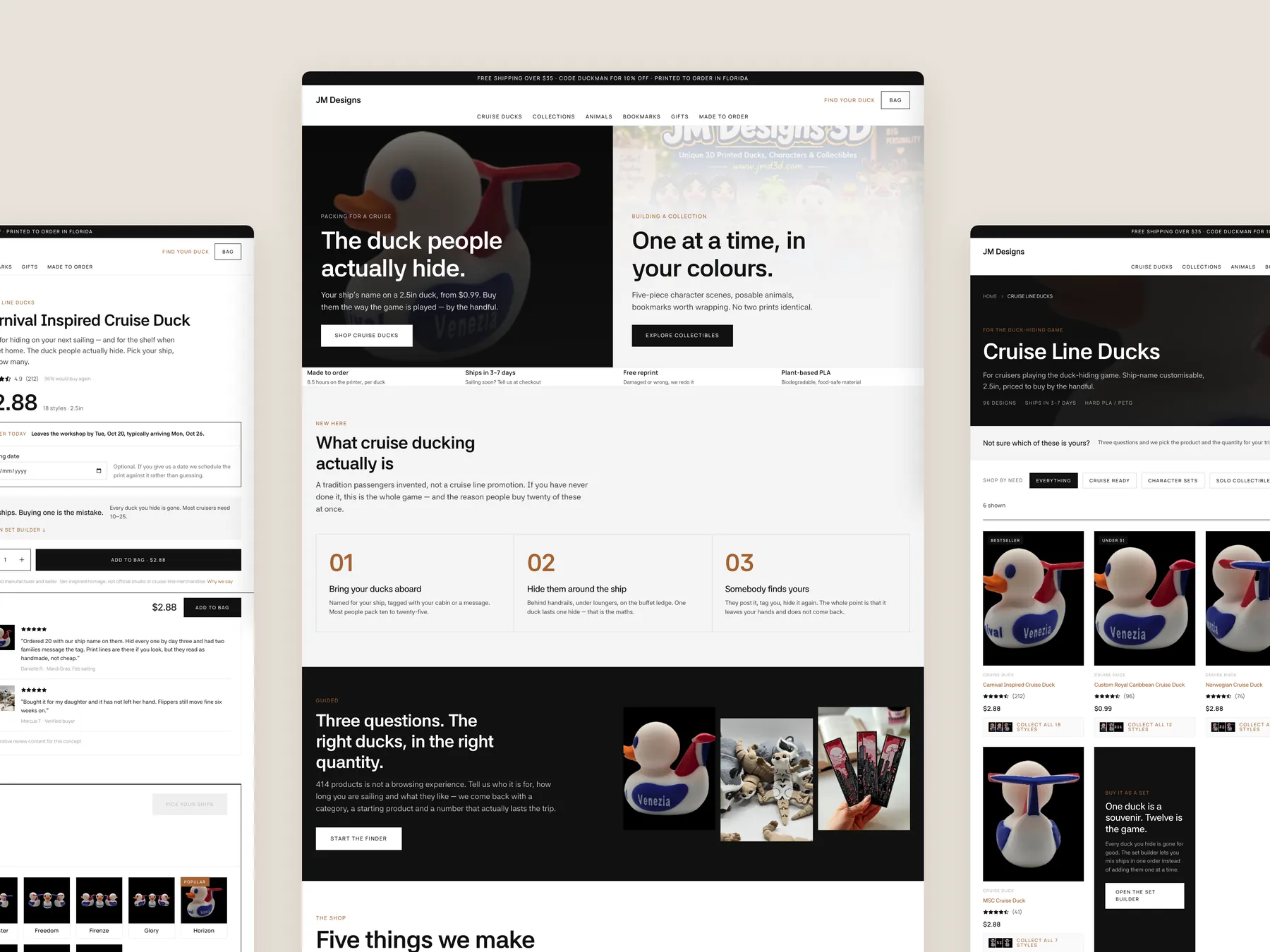 JMD 3D concept redesign: Homepage centre, product left, collection right