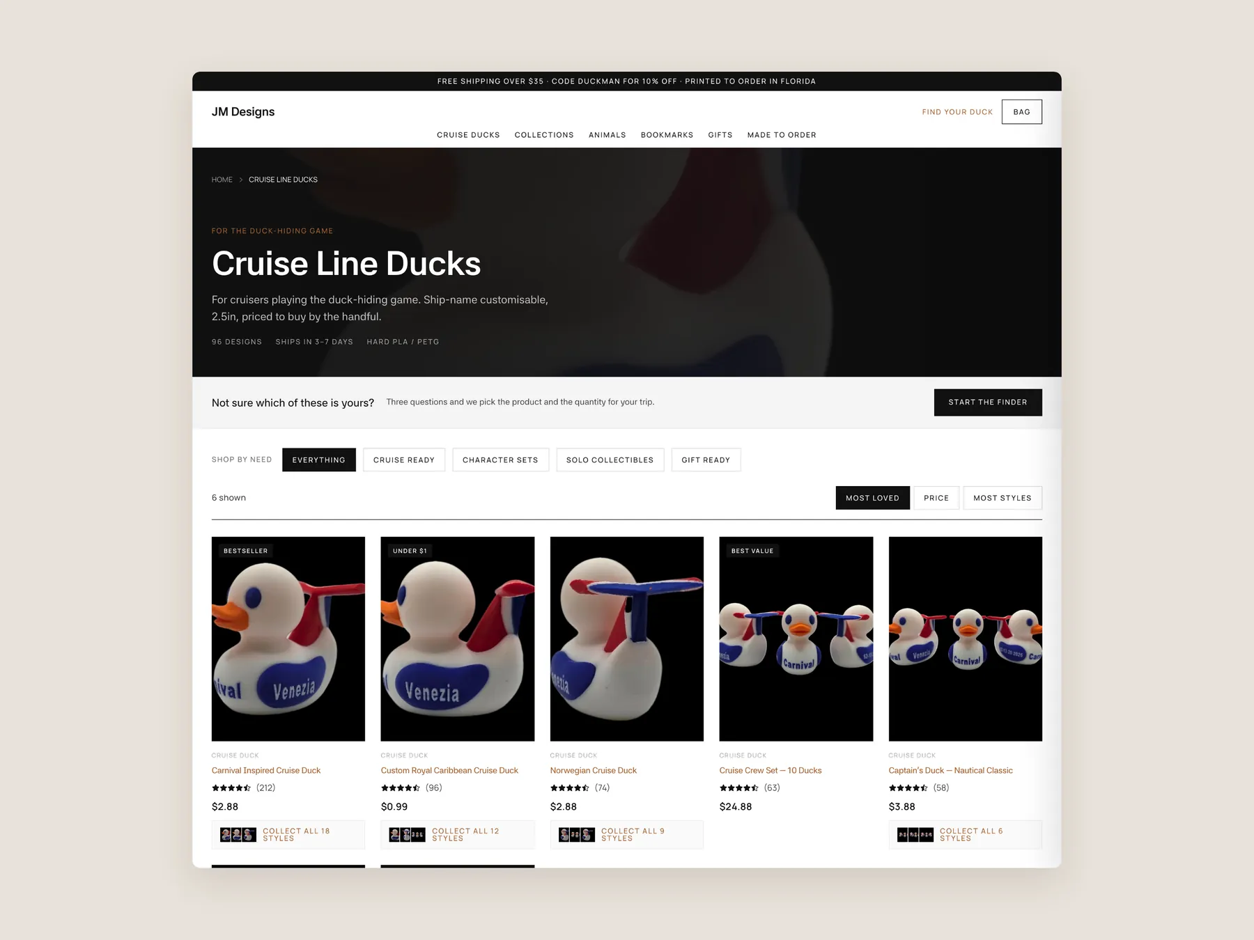 JMD 3D concept redesign: Collection page first screen: header, filters, first row