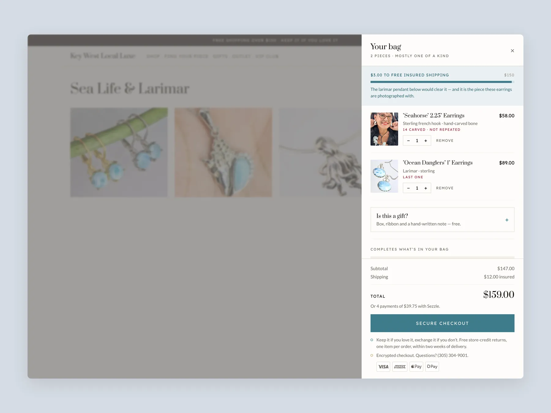 Key West Local Luxe concept redesign: Bag slide over open over the collection, whole screen