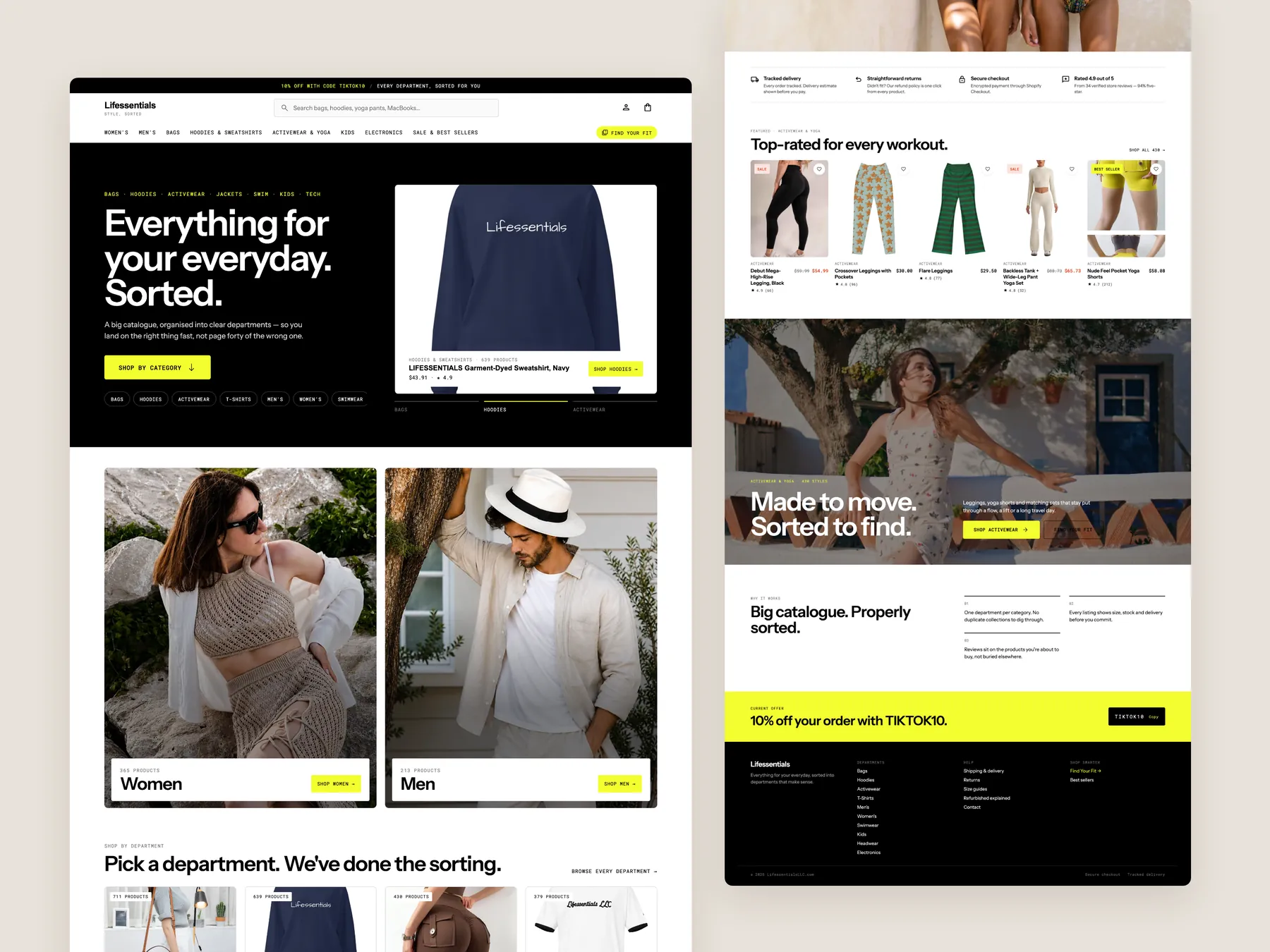 Lifessentials concept redesign: Homepage, two tall columns