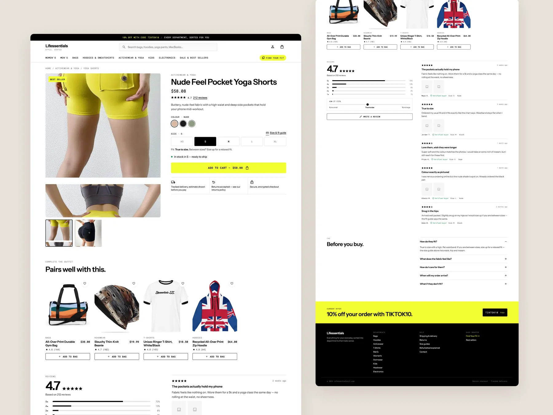 Lifessentials concept redesign: Product page, two tall columns