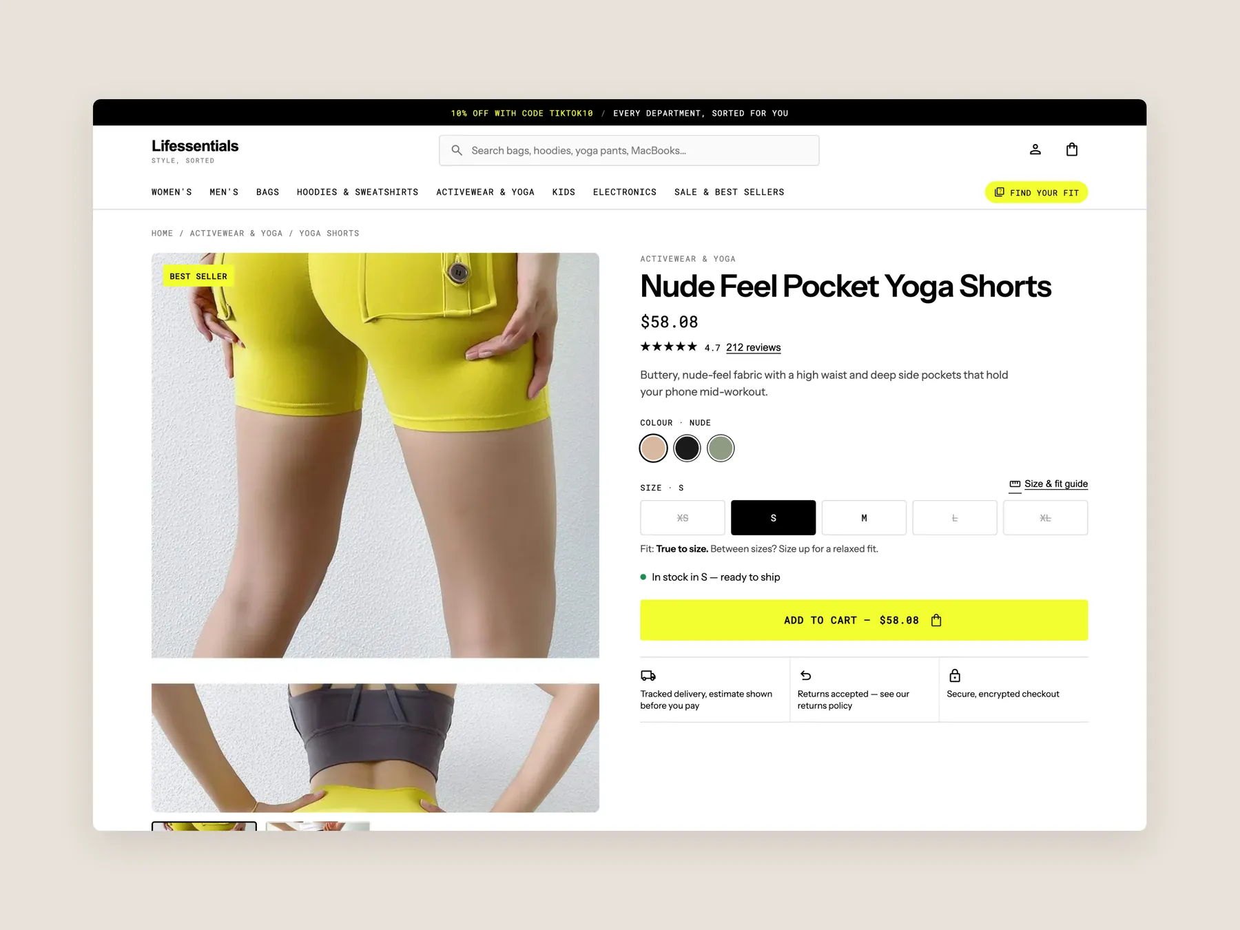 Lifessentials concept redesign: Product page first screen: header and buy box
