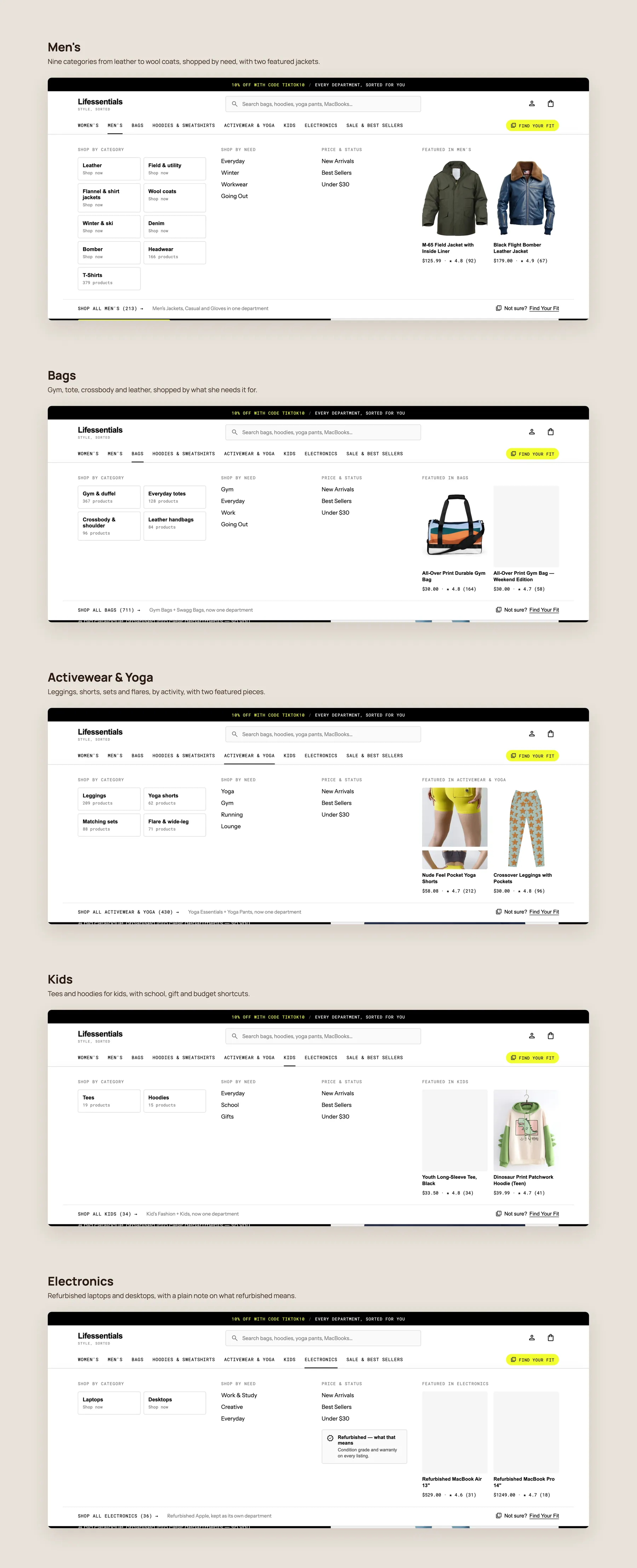 Lifessentials concept redesign: Mega menu, every panel open