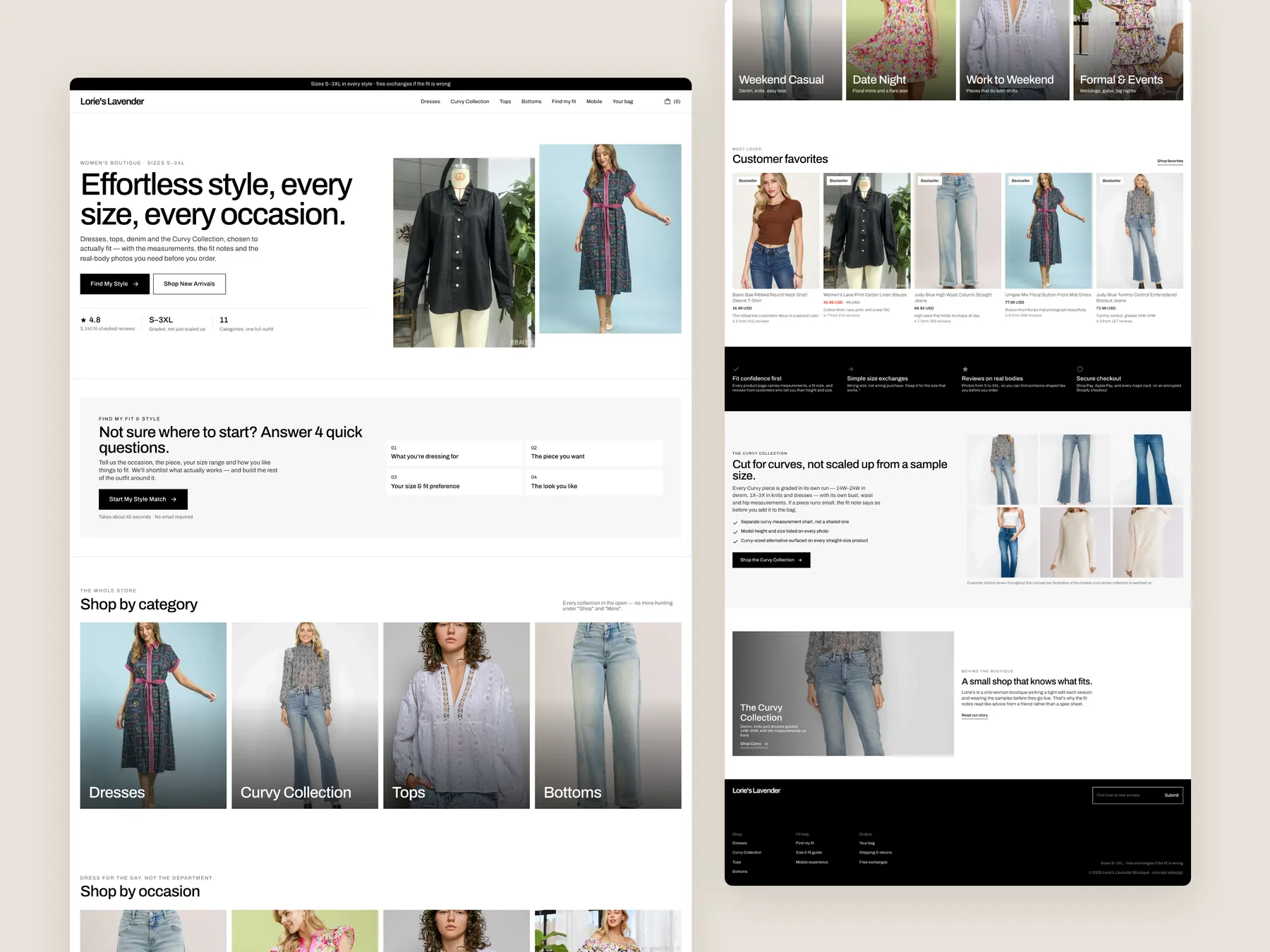 Lorie's Lavender Boutique concept redesign: Homepage, two tall columns