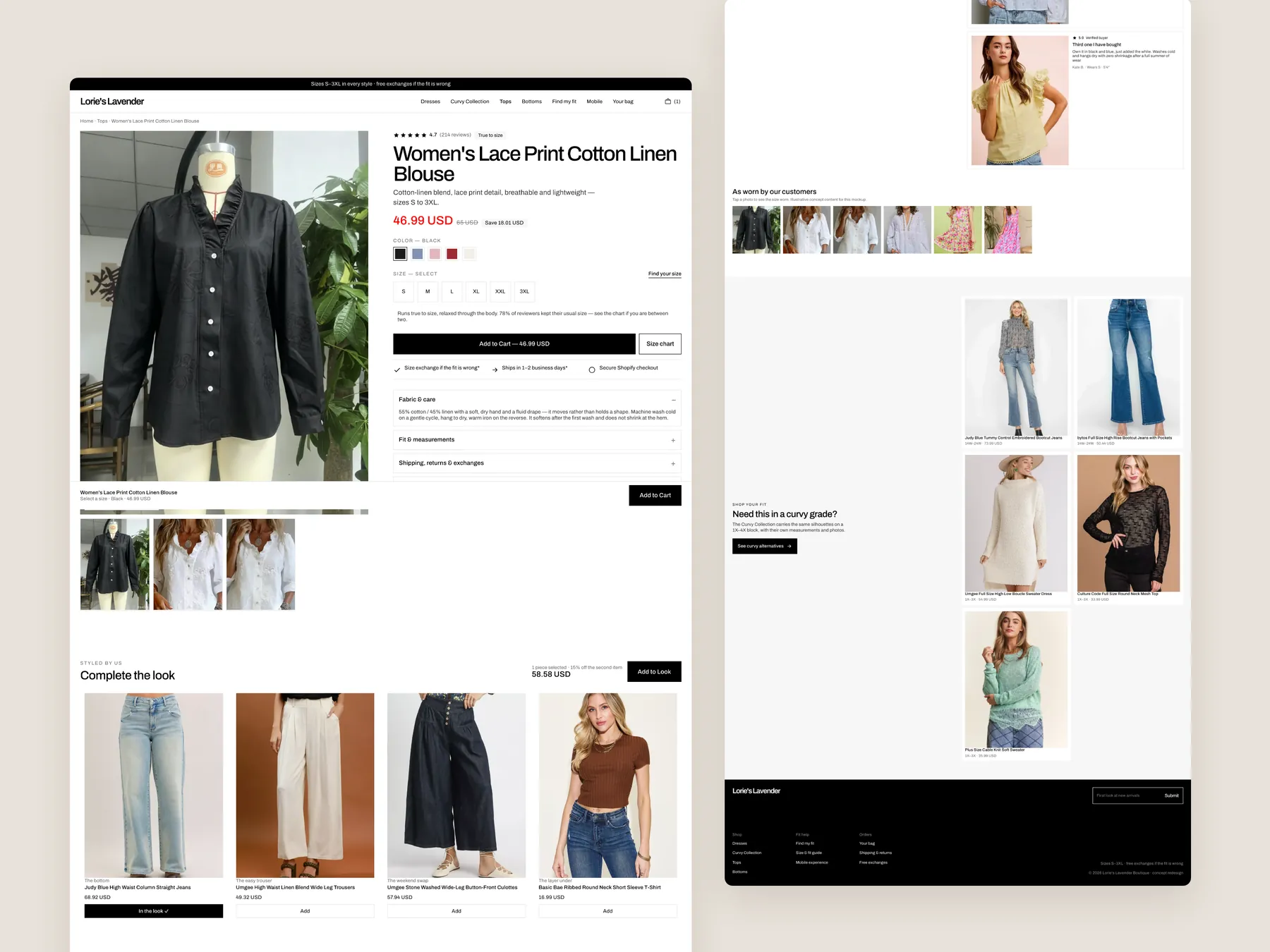 Lorie's Lavender Boutique concept redesign: Product page, two tall columns