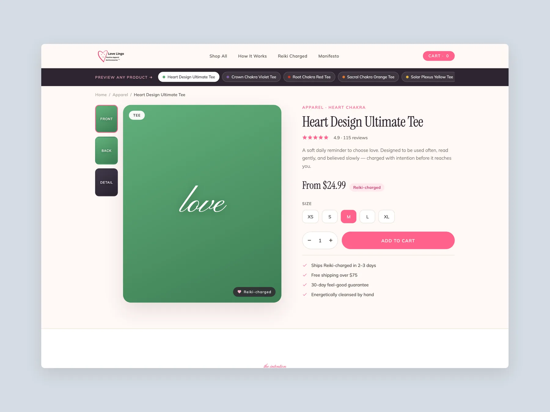 Love Lingo concept redesign: Product page first screen: header and buy box