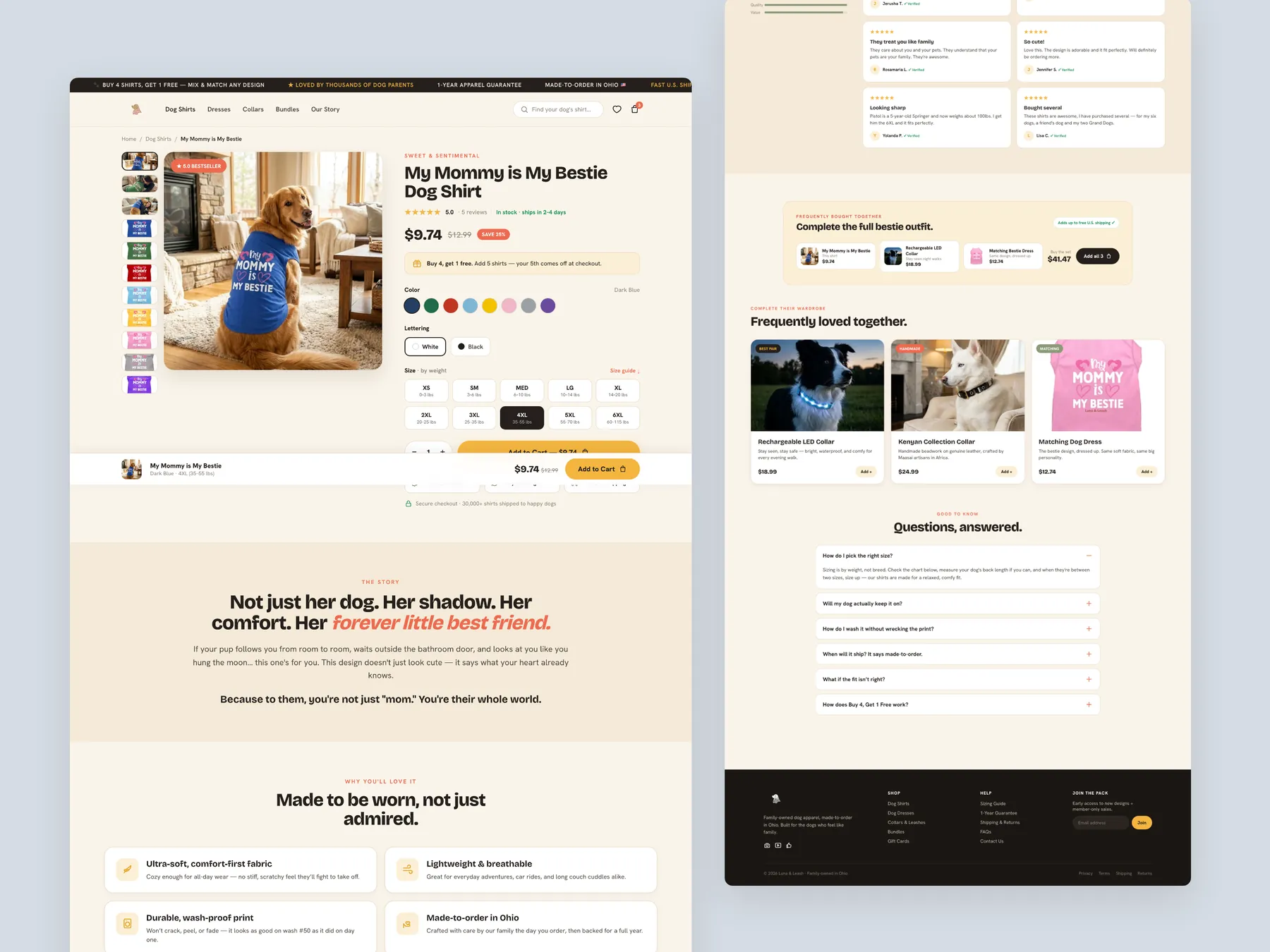 Luna Leash concept redesign: Product page, two tall columns