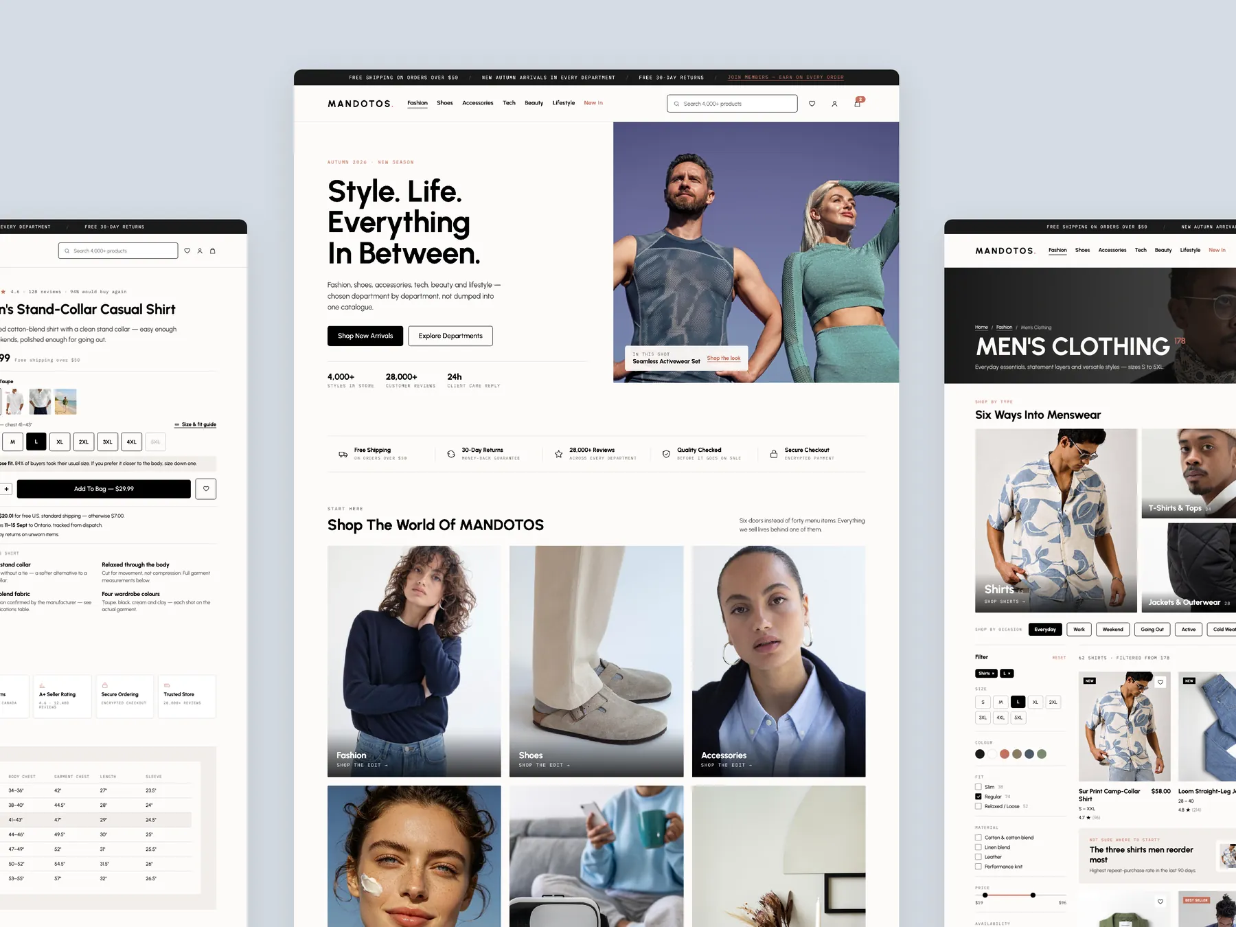 MANDOTOS concept redesign: Homepage centre, product left, collection right