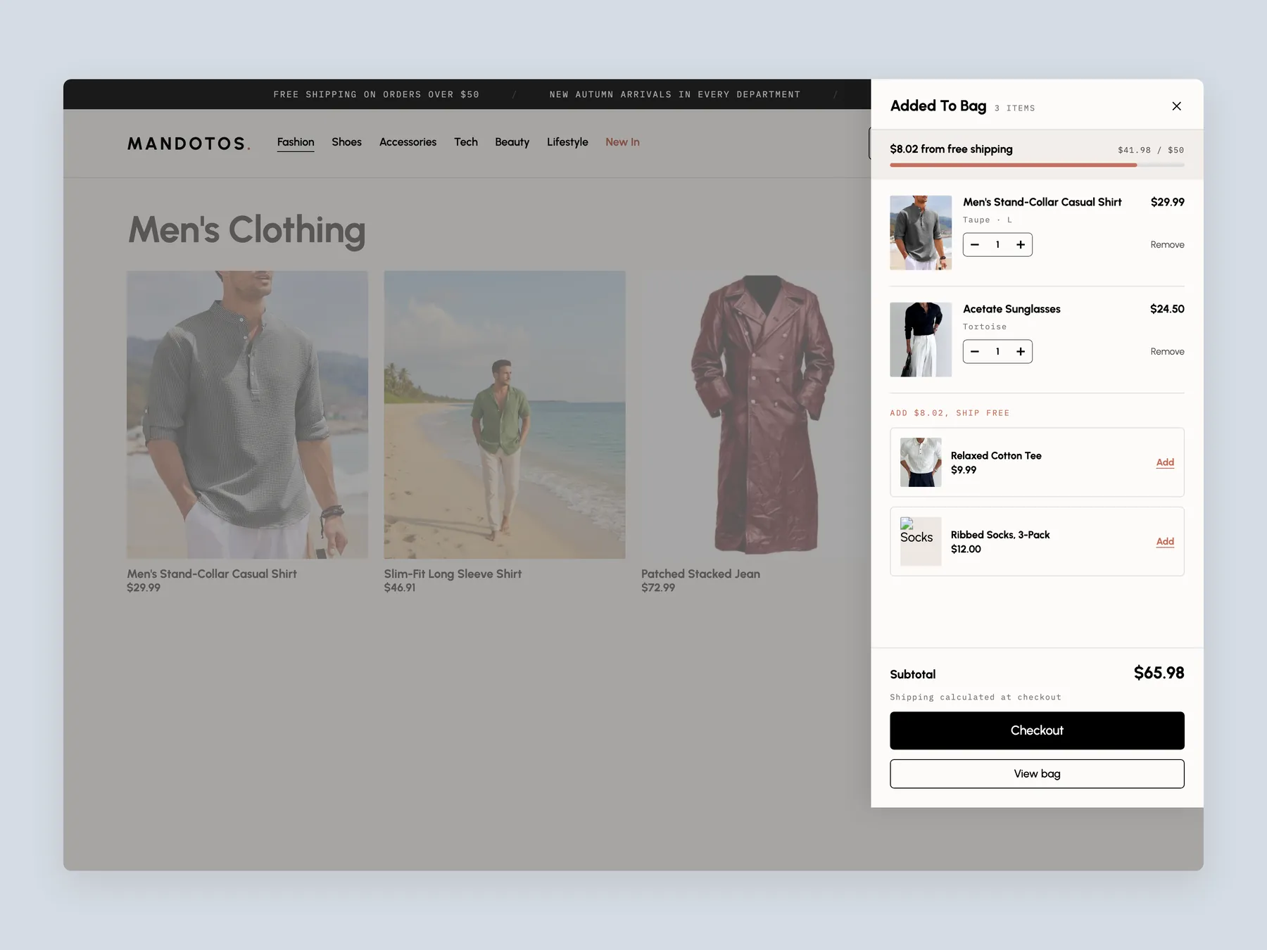 MANDOTOS concept redesign: Bag slide over open, whole screen