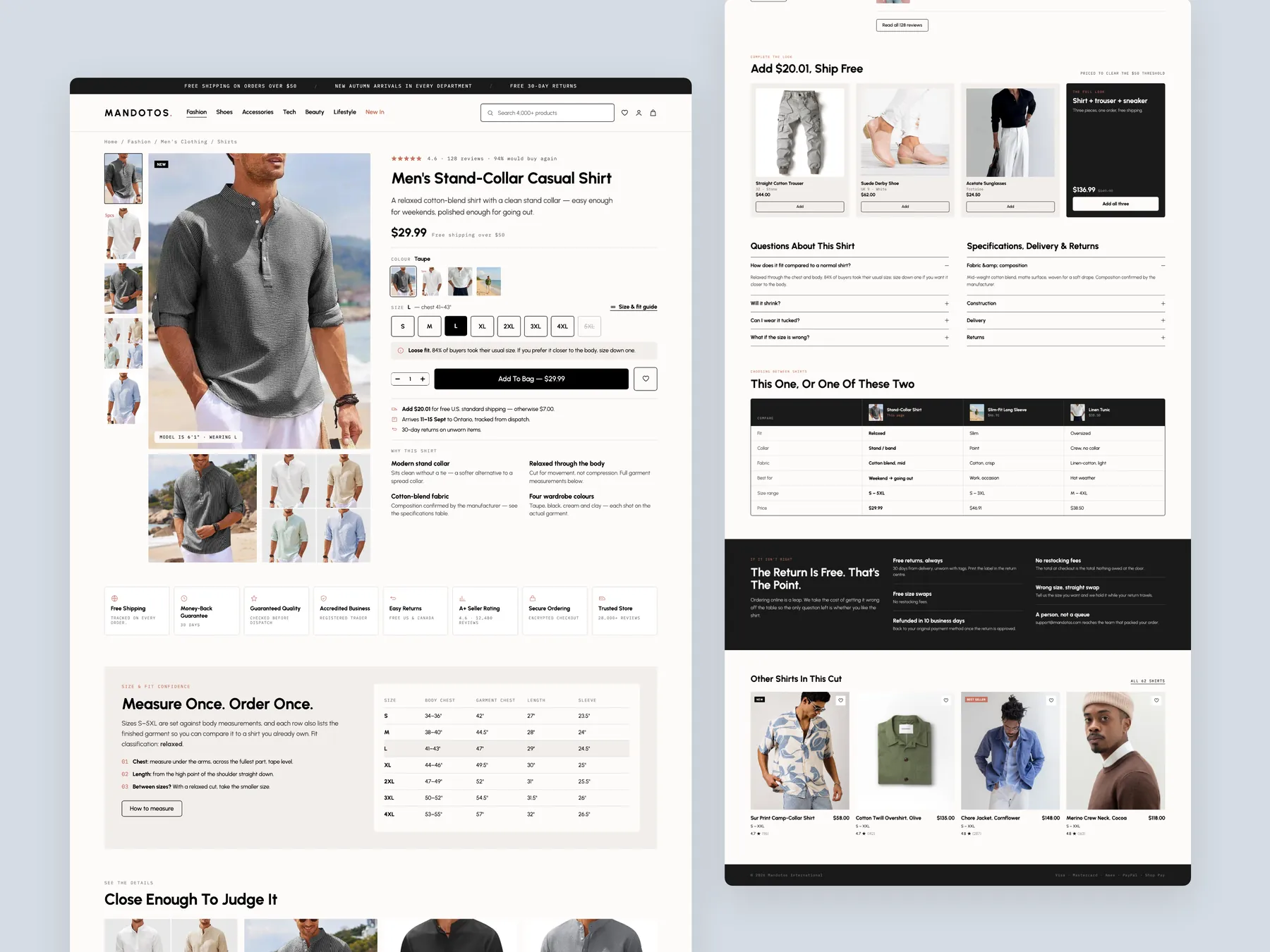 MANDOTOS concept redesign: Product page, two tall columns