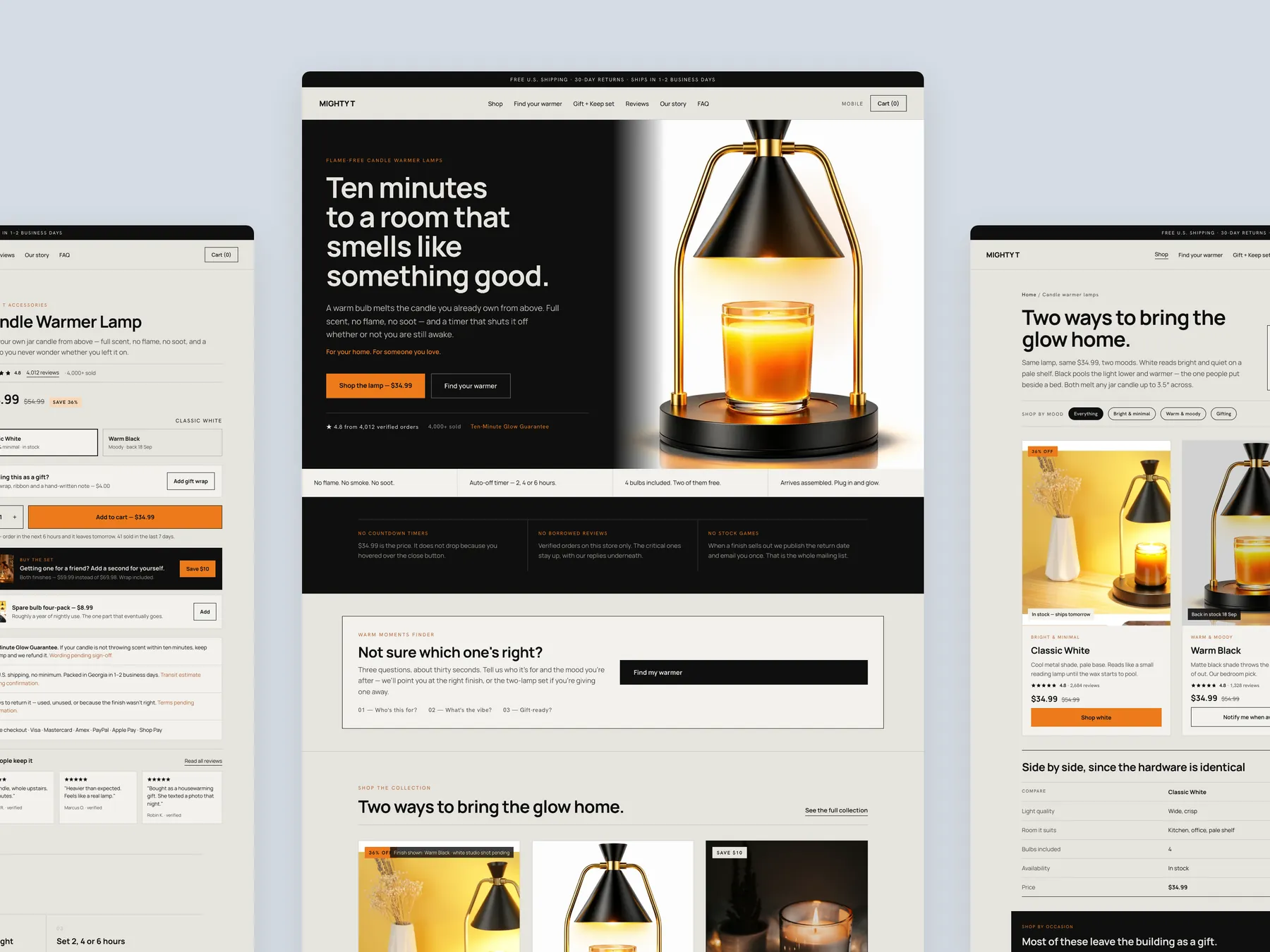Mighty T Shop & Save concept redesign: Homepage centre, product left, collection right