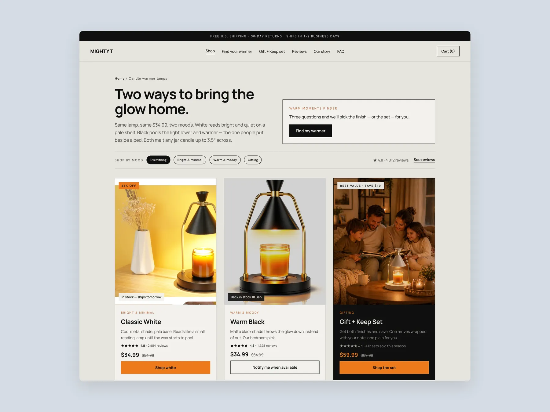 Mighty T Shop & Save concept redesign: Collection page first screen: header, filters, first row