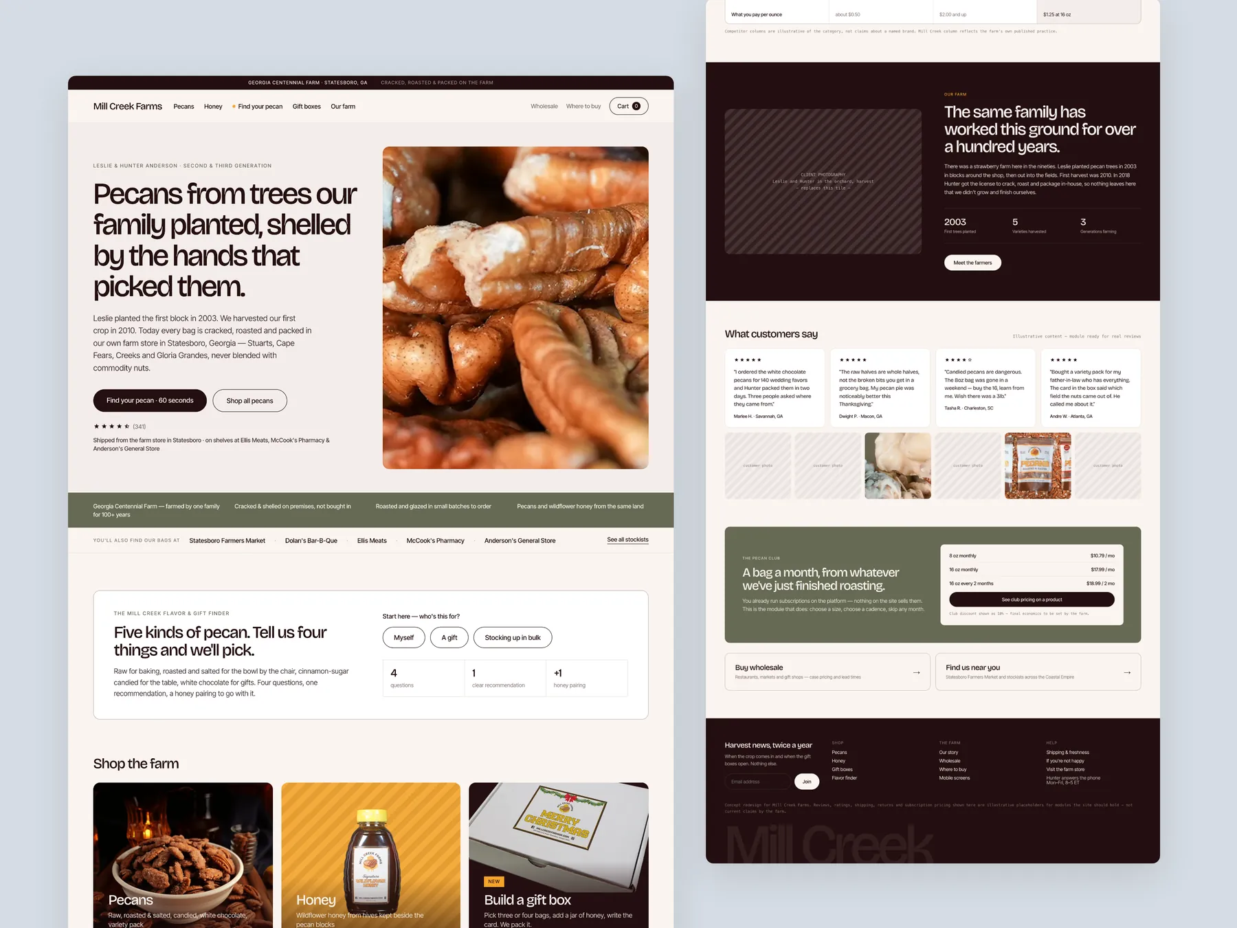 Millcreekfarms concept redesign: Homepage, two tall columns