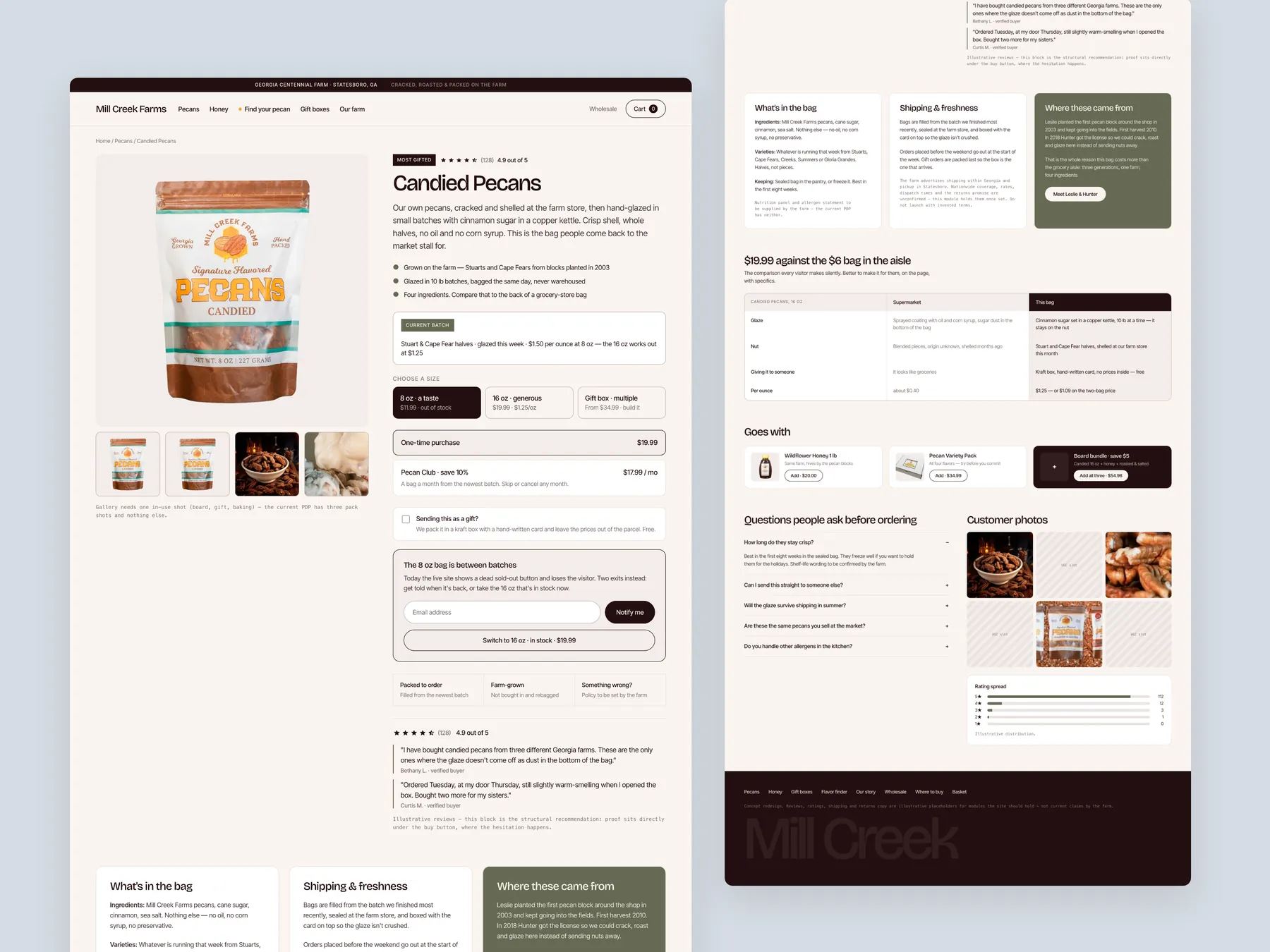 Millcreekfarms concept redesign: Product page, two tall columns