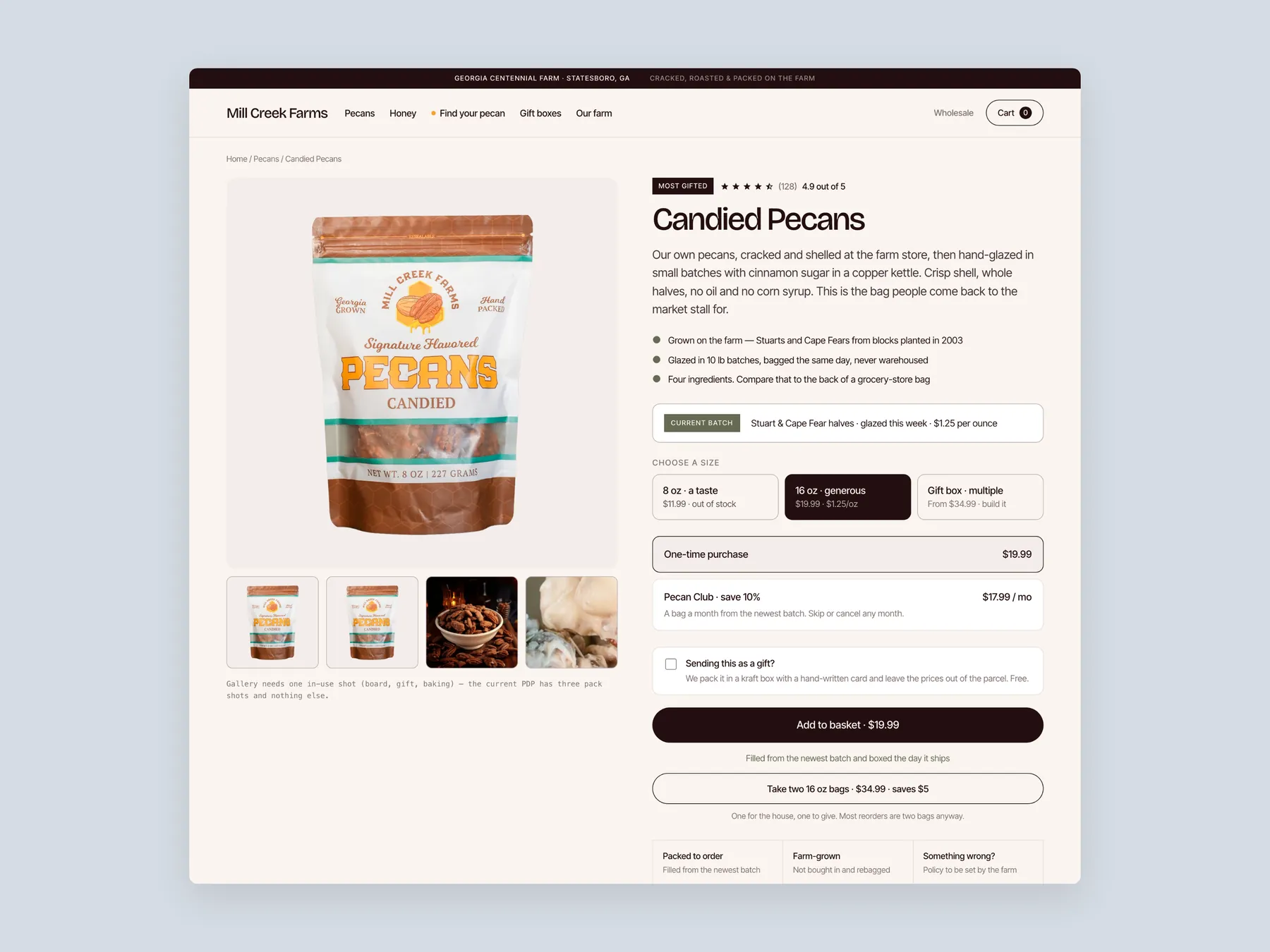 Millcreekfarms concept redesign: Product page first screen: header and buy box